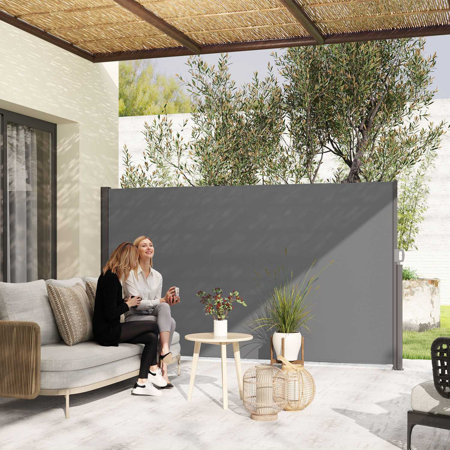 Outdoor Privacy Screen, utdragbar markis, mörkgrå, 300x180 cm