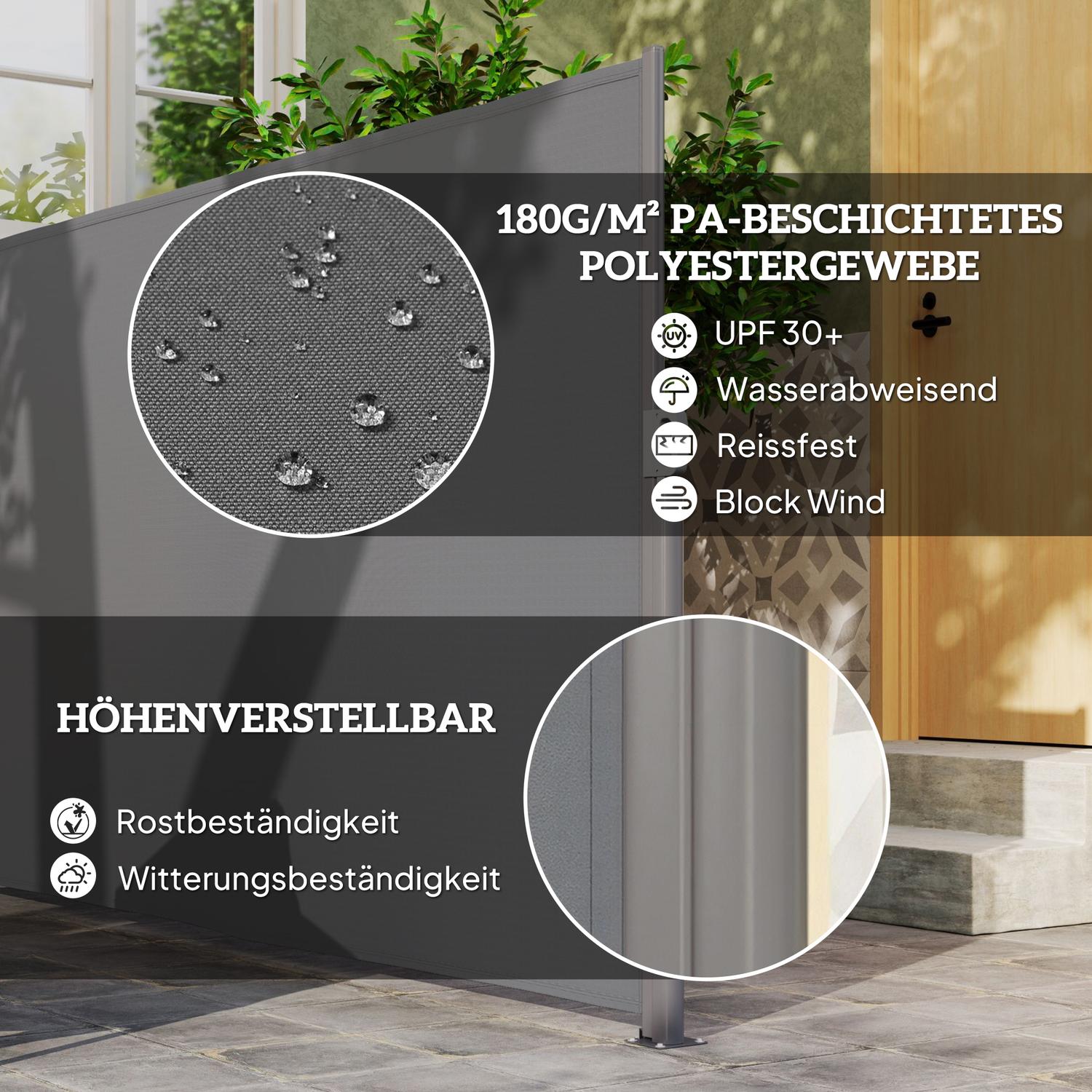 Outdoor Privacy Screen, utdragbar markis, mörkgrå, 300x180 cm