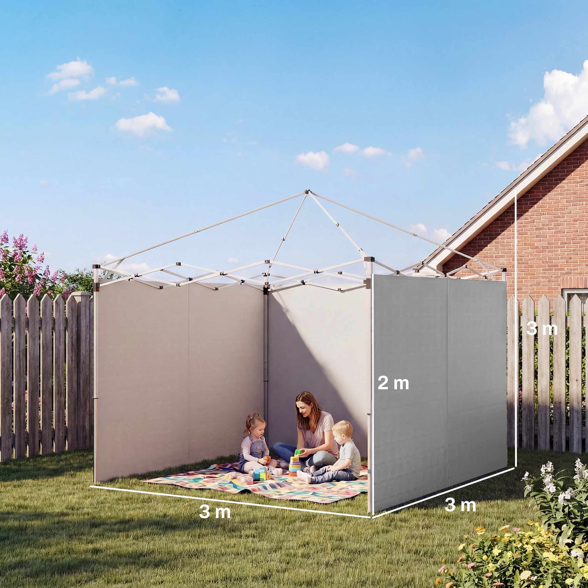 Sidoväggar till paviljonger, 3x3m, UPF 50+ Oxfordtyg