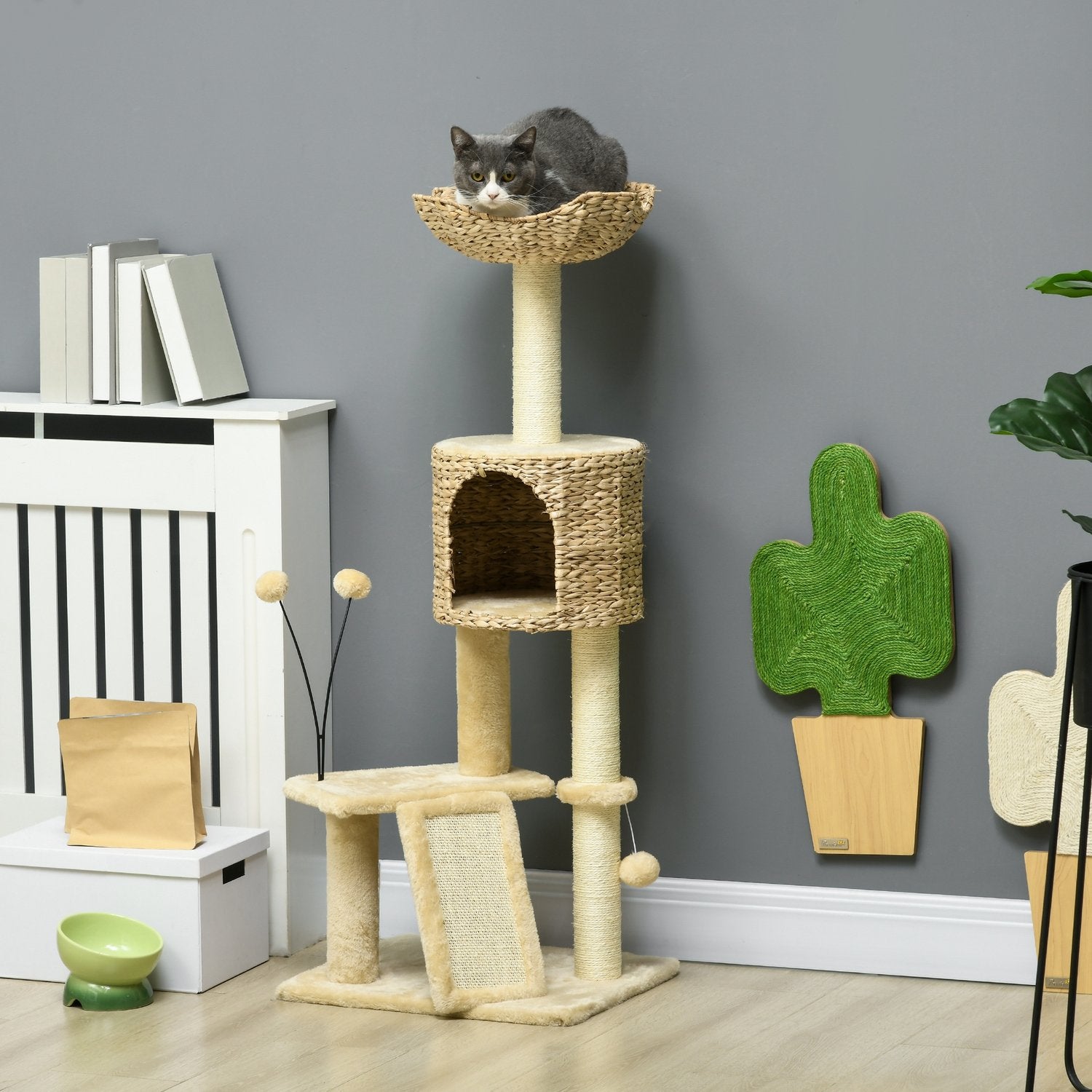 Stor Cat Sisal-skrapstolpe med grotta och lekboll