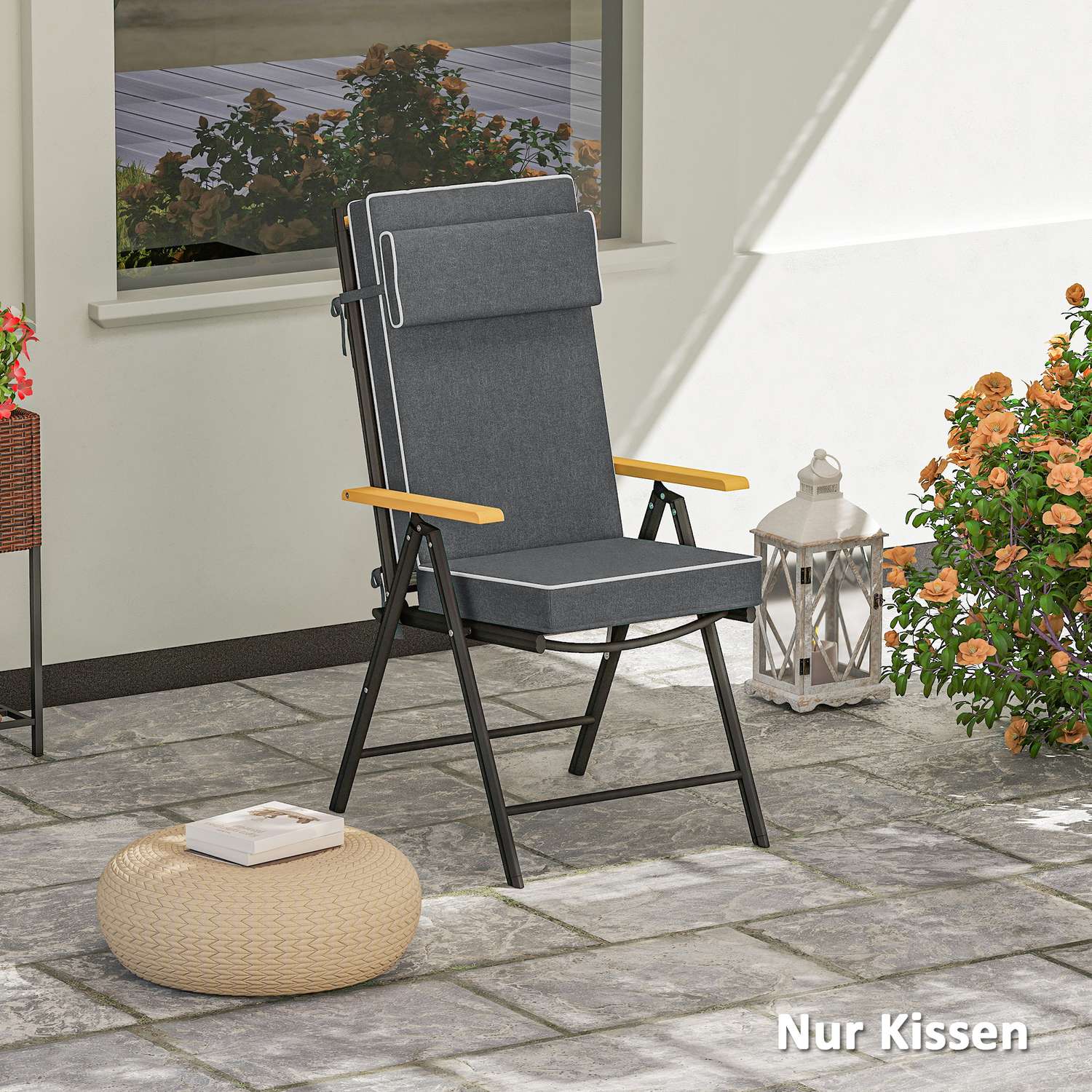 Vattenavvisande sittdyna med knytband, mörkgrå, 120x47 cm
