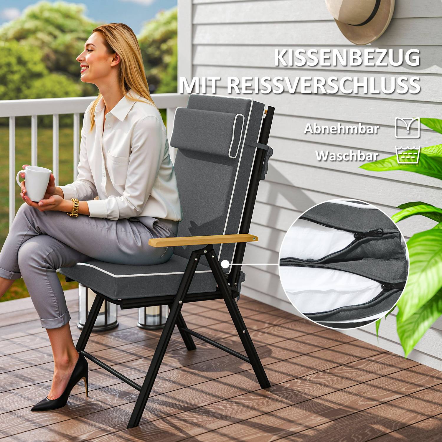 Vattenavvisande sittdyna med knytband, mörkgrå, 120x47 cm