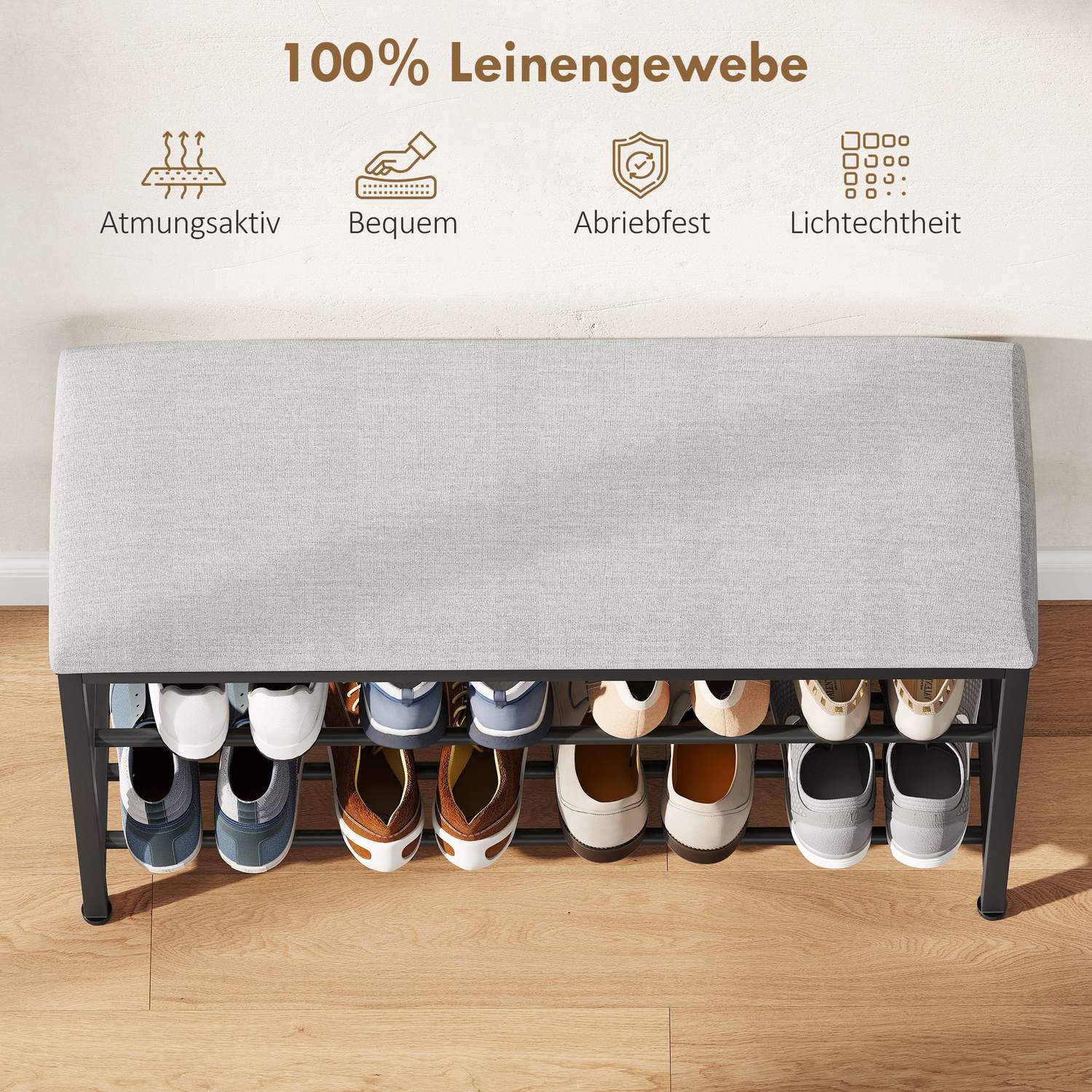 Sitzbank mit Staurum, Schuhregal, Schwarz, 81x31x50 cm