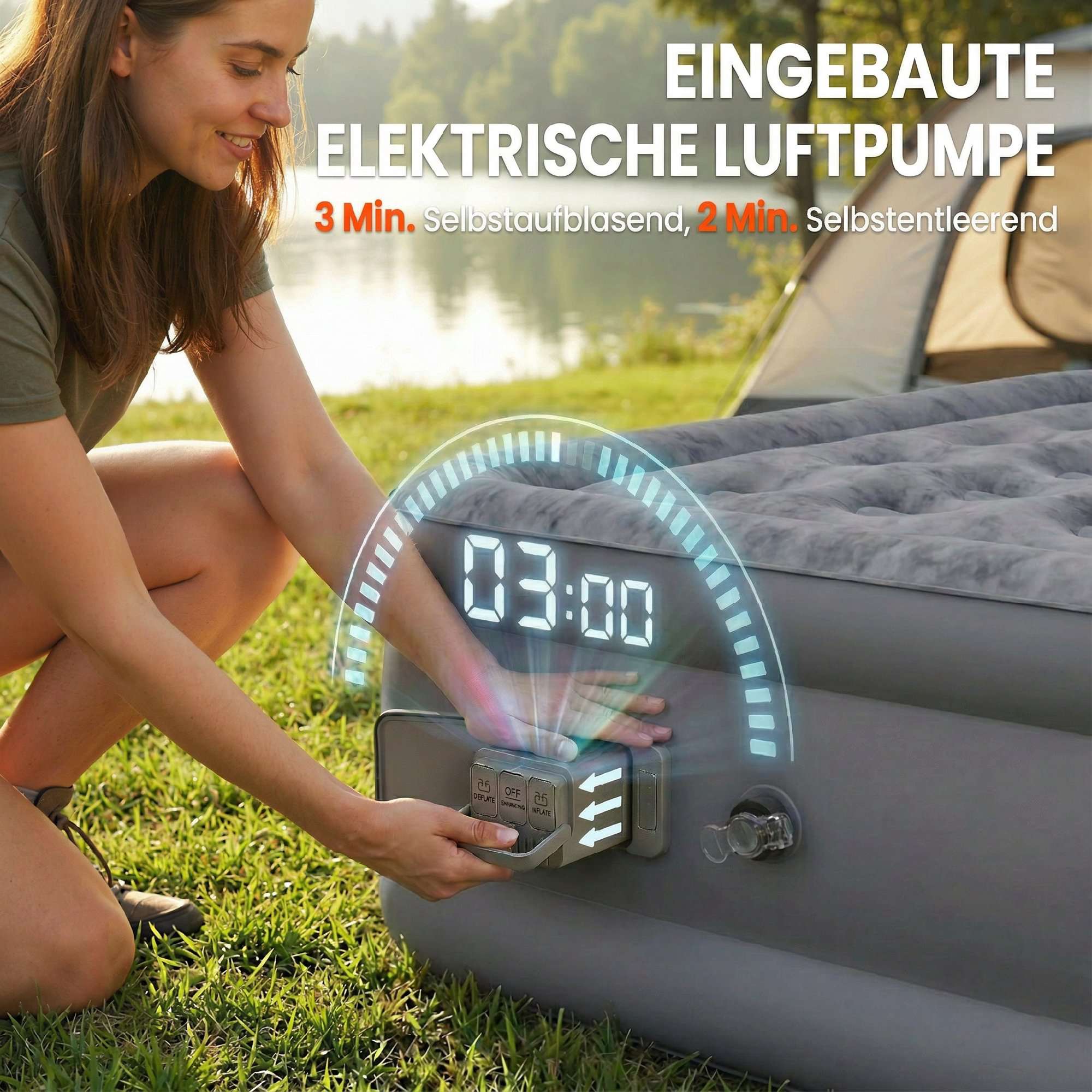 Självuppblåsande luftmadrass med inbyggd pump, enkel storlek