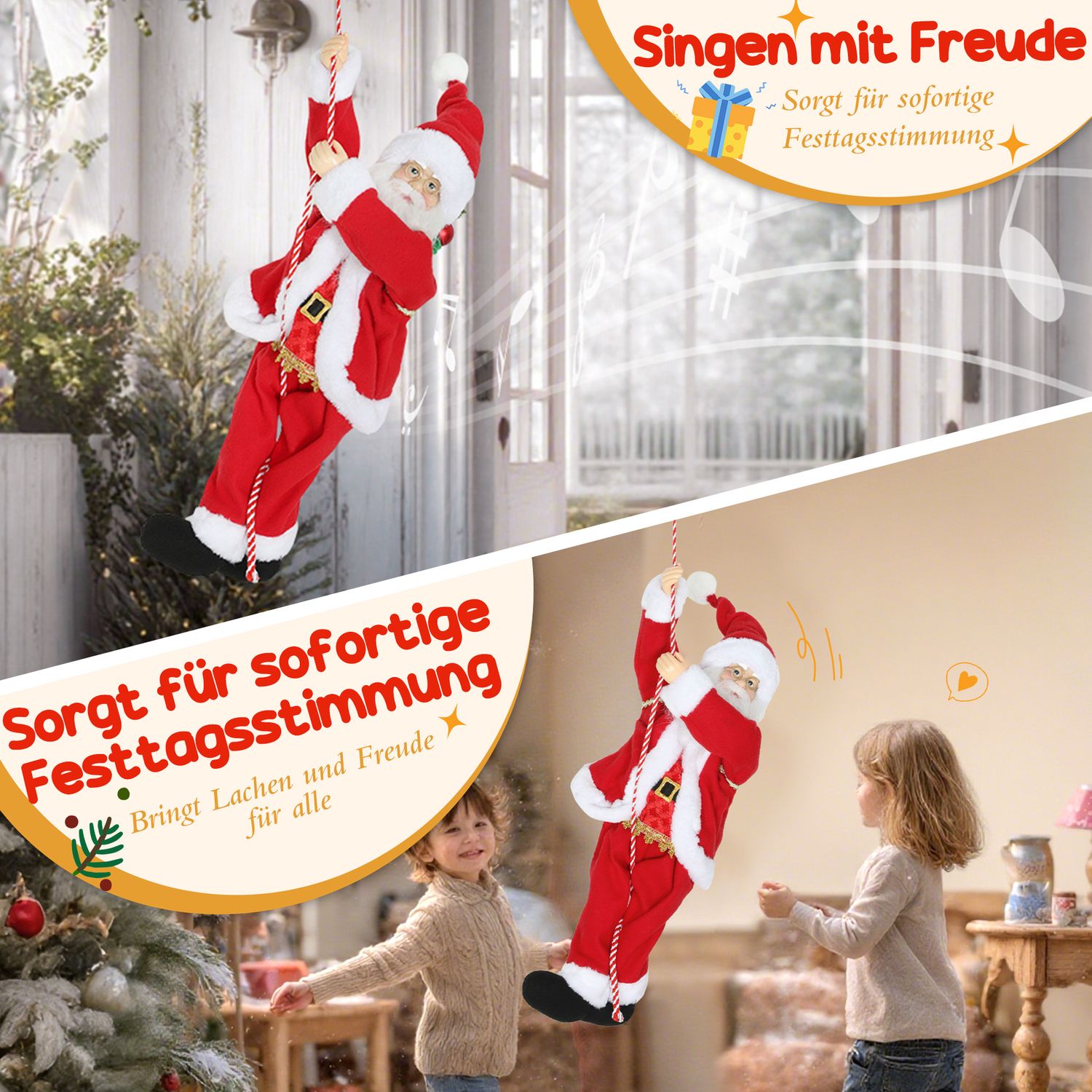 Sjungande klättertomte 60 cm med present och ljud