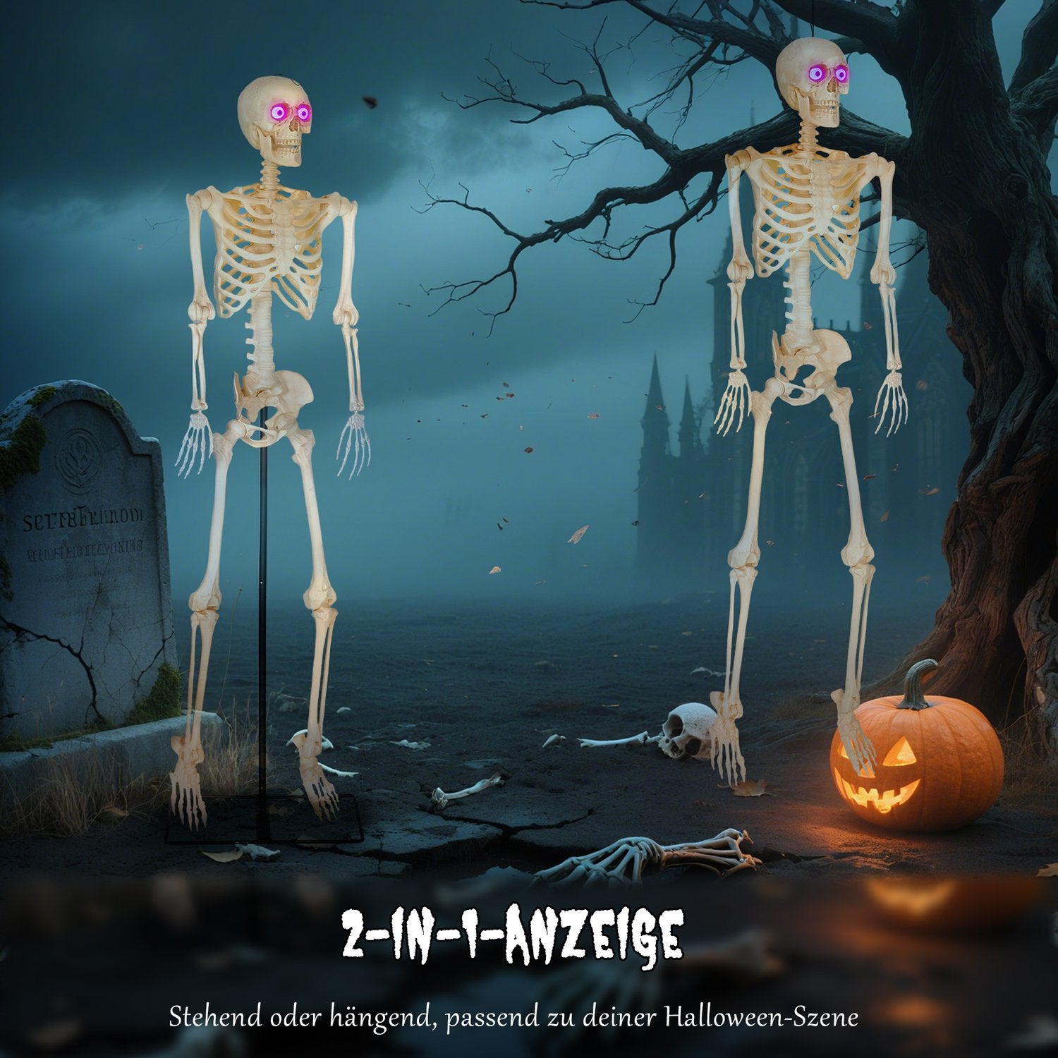 Skelettfigur, Halloweendekoration, 152 cm, Ljudaktiverad