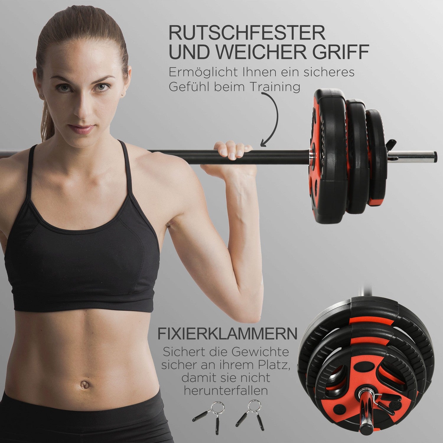 Justerbart 20 kg skivstångsset med halkfritt handtag, golvsäkert