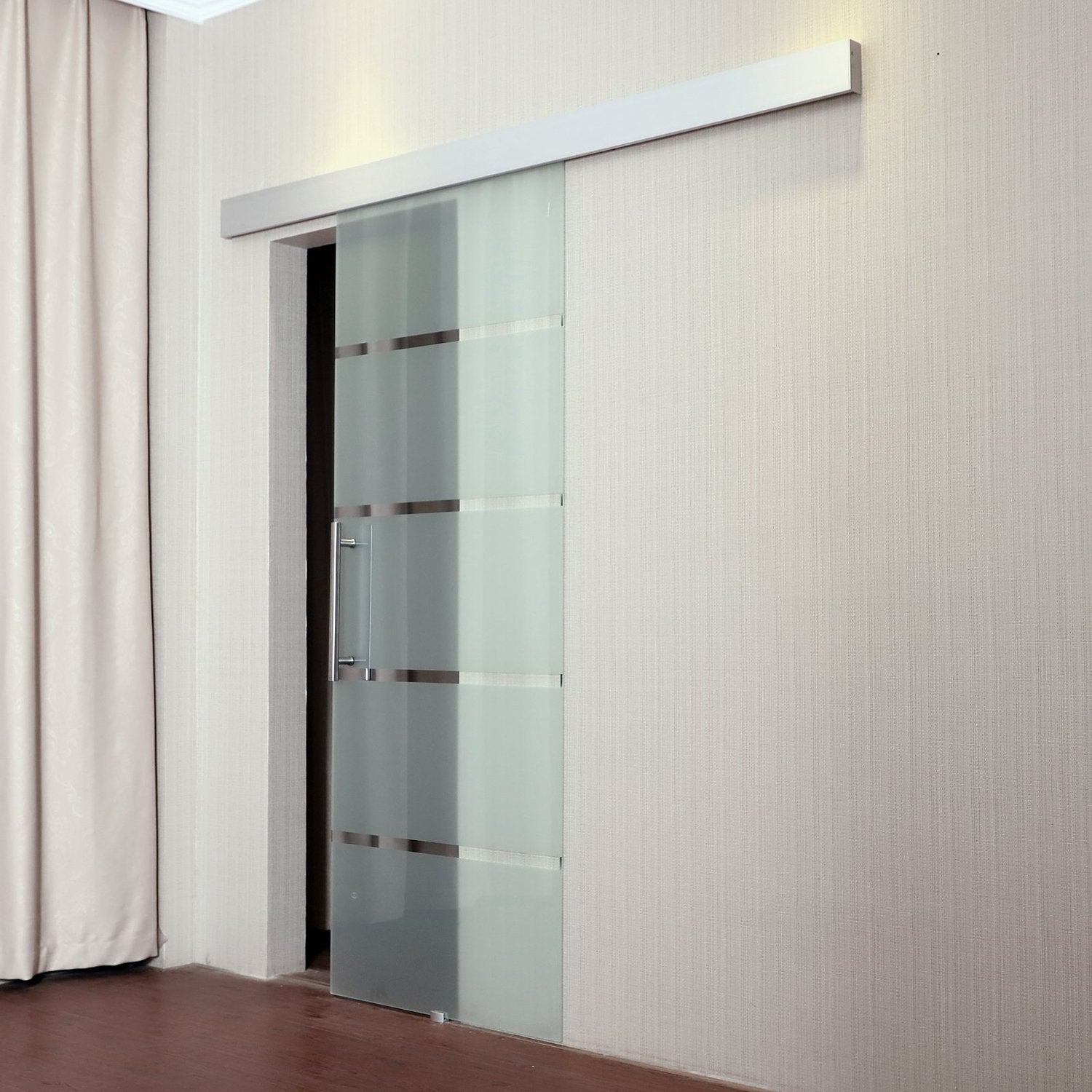 Skjutdörr i glas med randig satinfinish, 2050x900mm