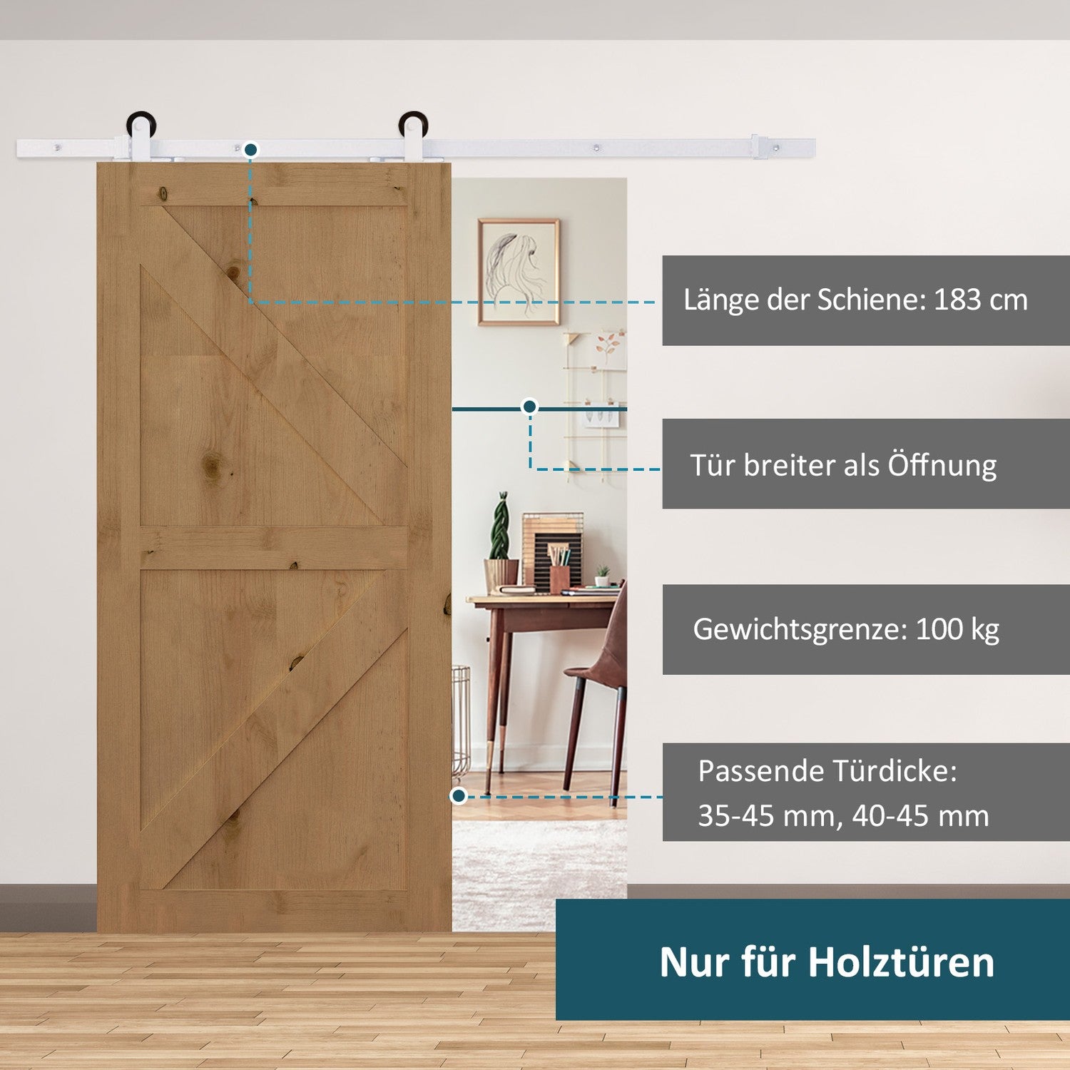 Skjutdörrsystem 183 cm, kolstål, komplett set