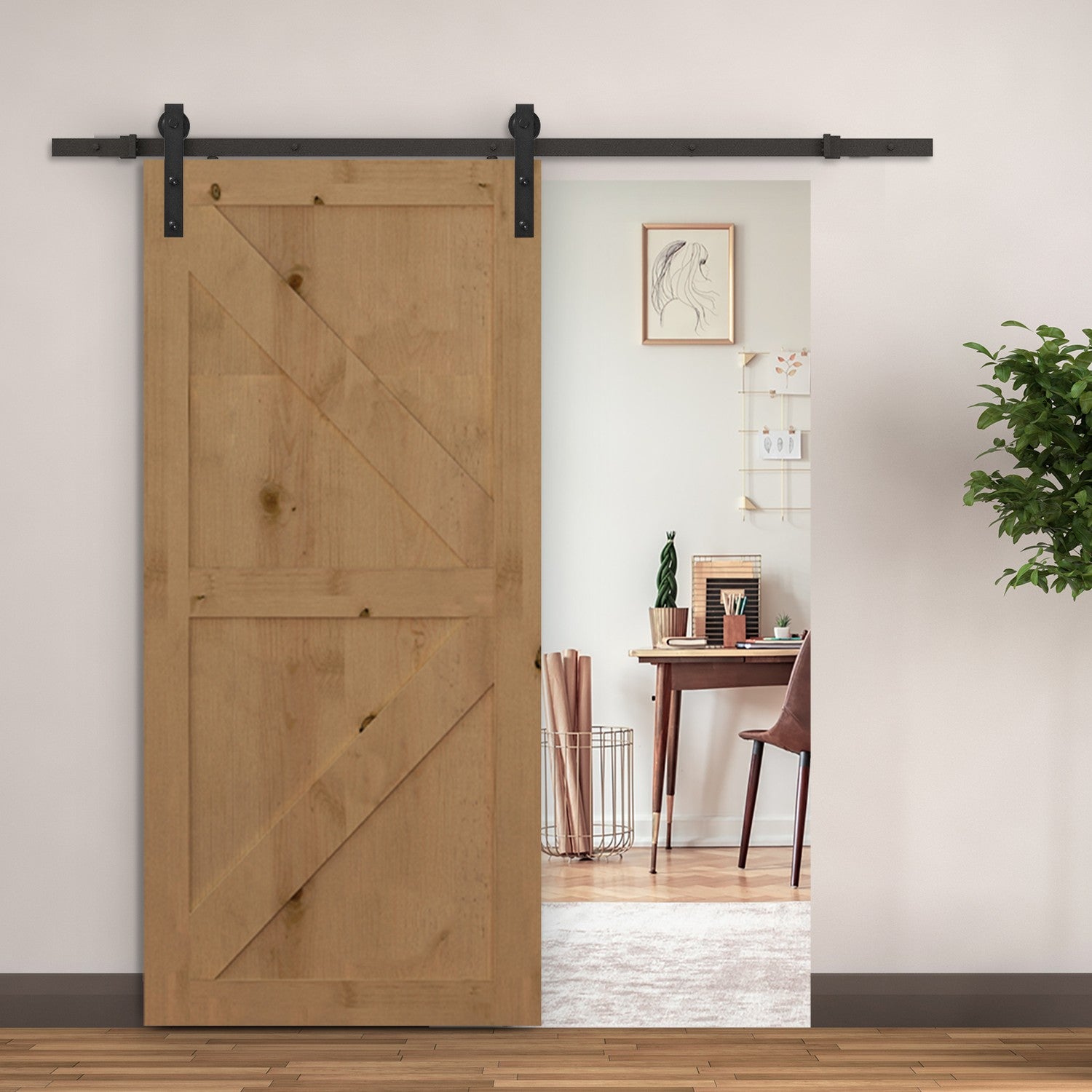 Skjutdörrsbeslag Set – 200cm Kolstål Svart
