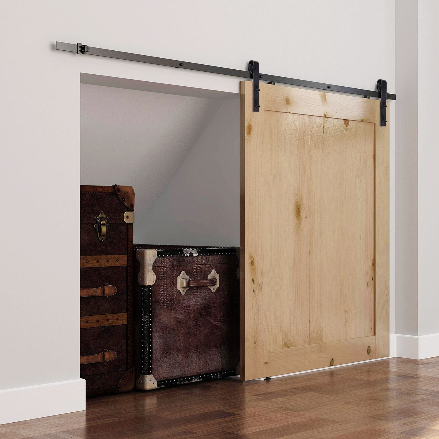 Skjutdörrsbeslag Set – 200cm Kolstål Svart