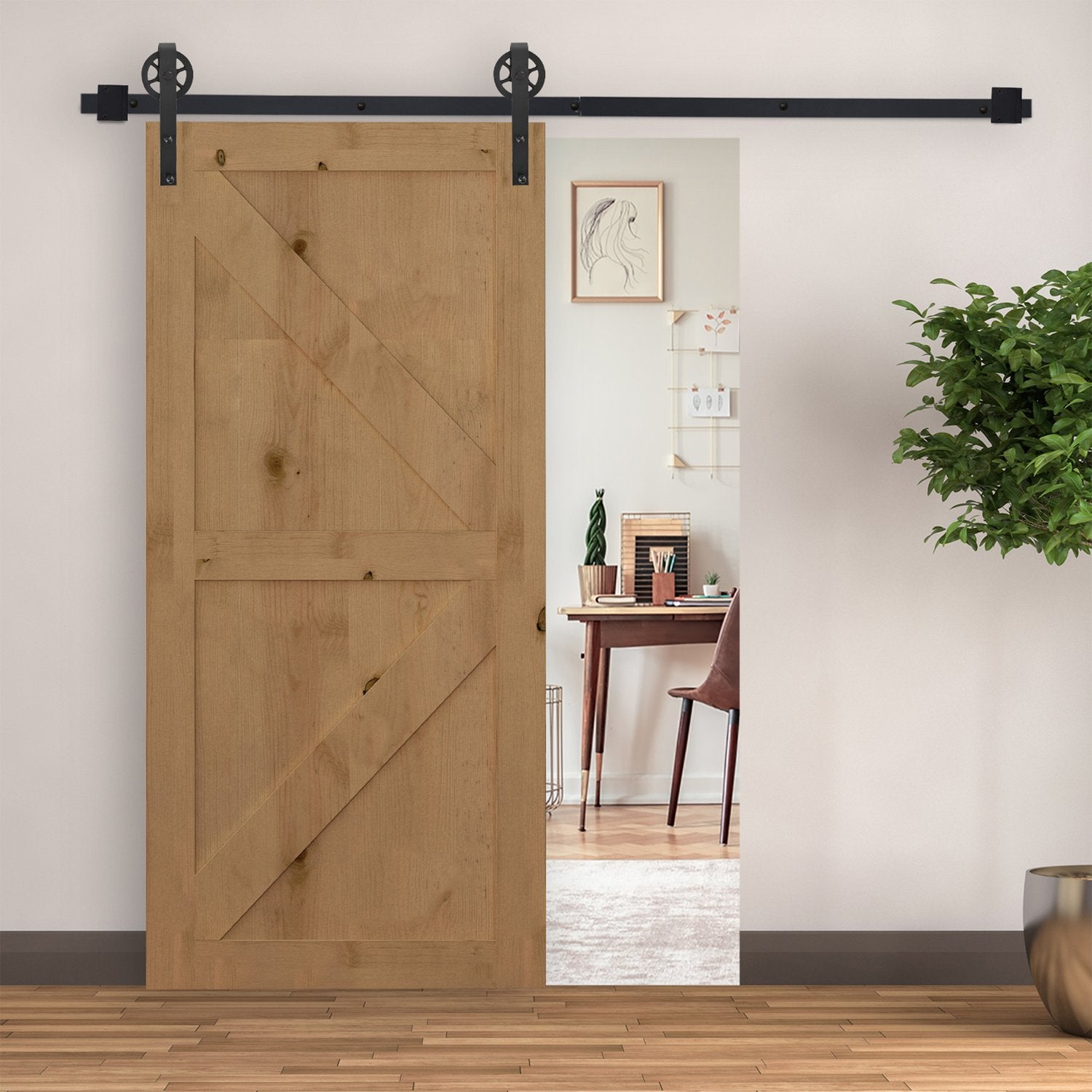 Skjutdörrsbeslagssats, svart kolstål, 200 cm skenor