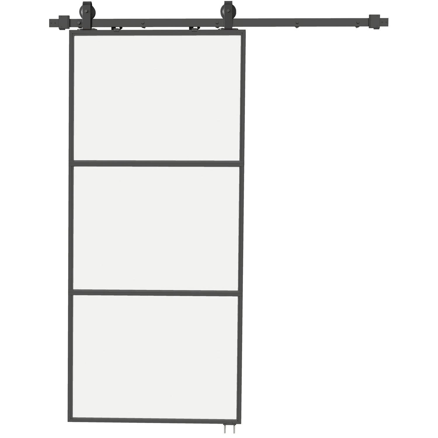 Skjutdörrssats med frostat glas, soft-Close, svart stål