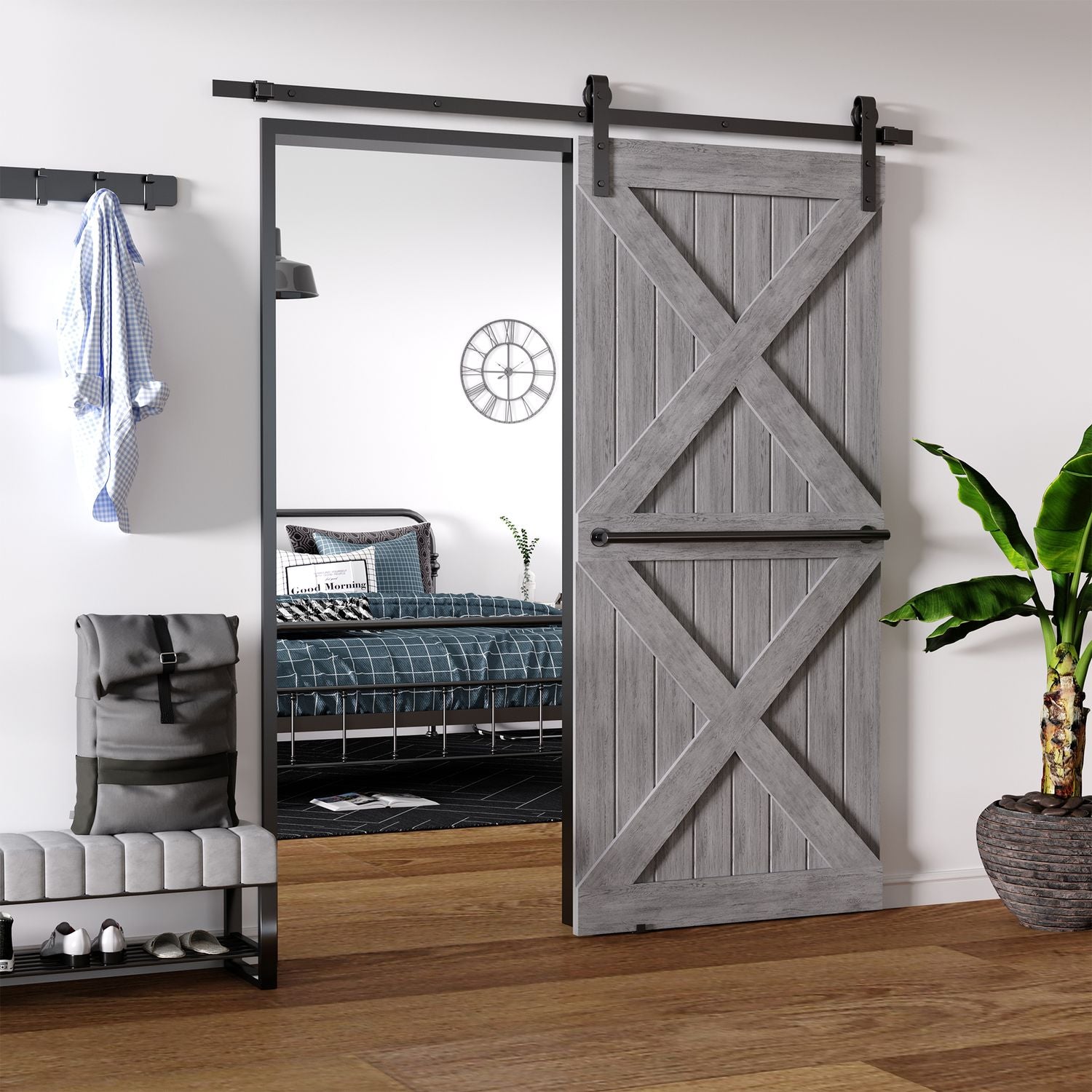 Skjutdörrsspårsats, kolstål, svart, 200cm