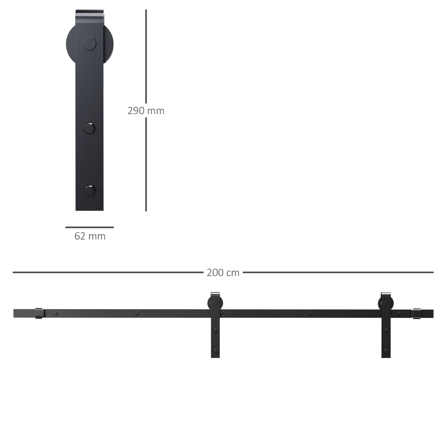 Skjutdörrsspårsats, kolstål, svart, 200cm