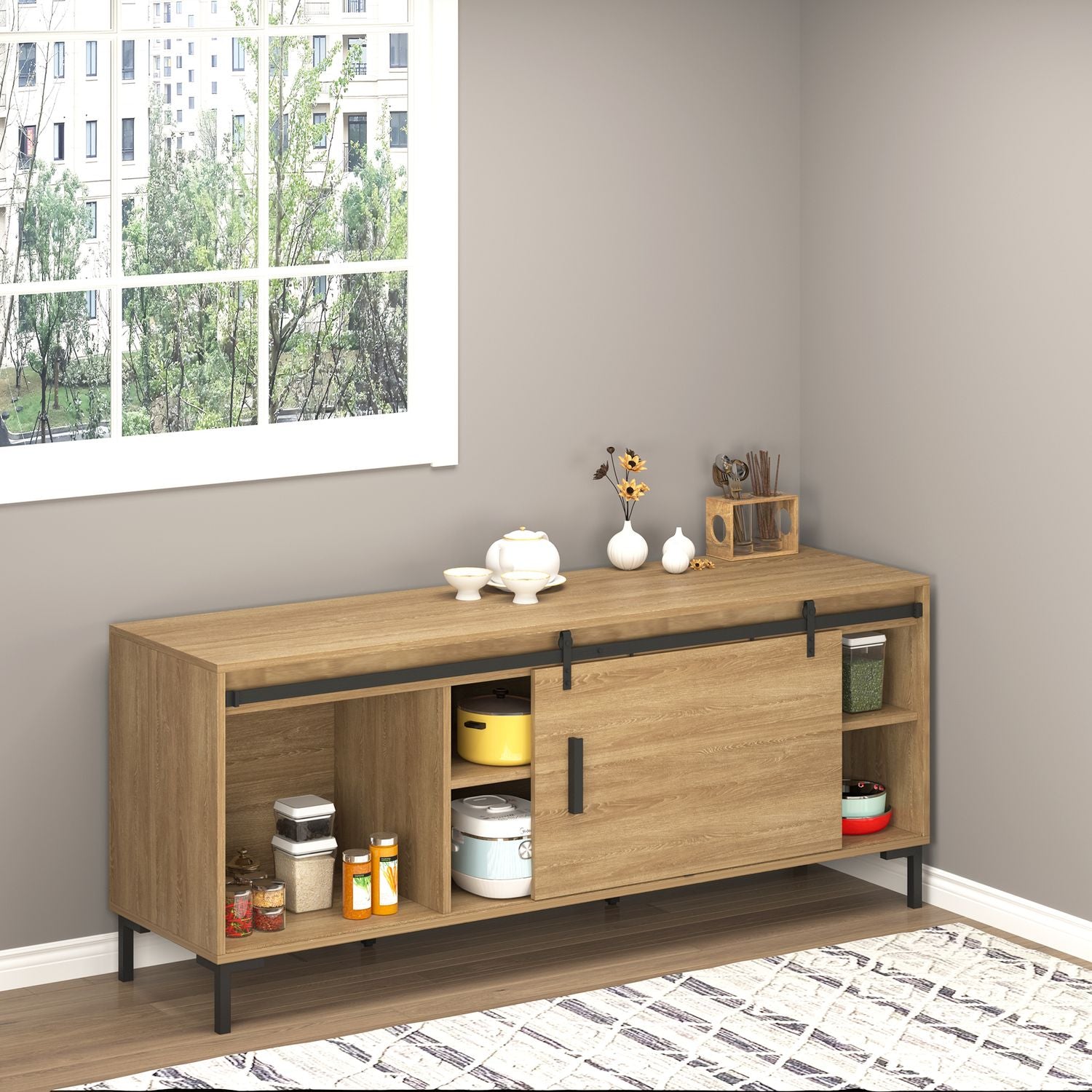 Skjutdörrsystem, Kolstål, 183 cm, Svart