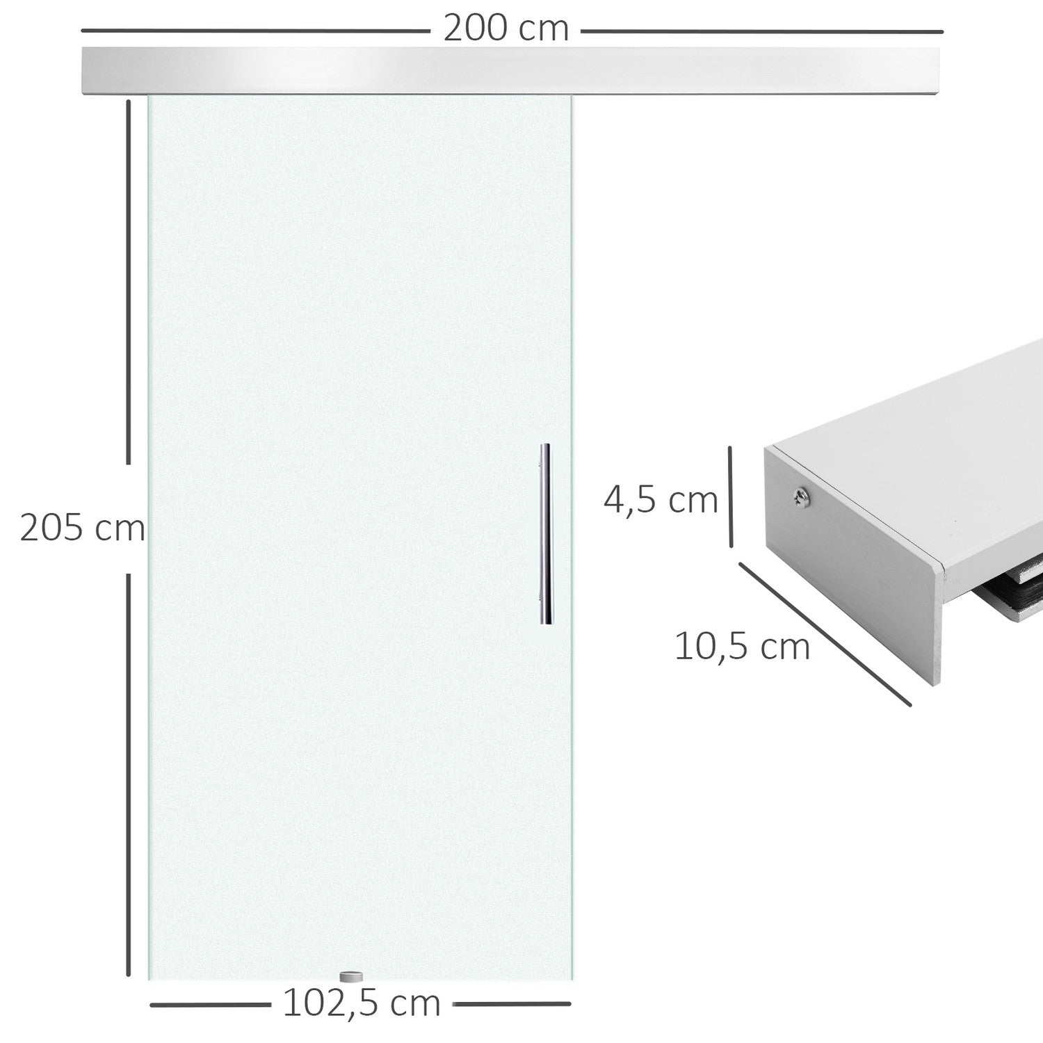 Skjutdörr i glas med handtag, satinfinish, 102,5x205 Cm