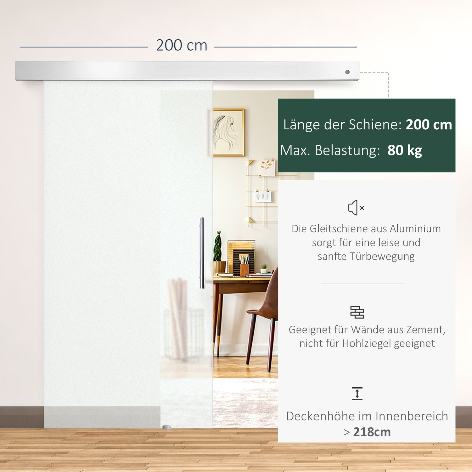 Skjutdörr i glas med handtag, satinfinish, 102,5x205 Cm