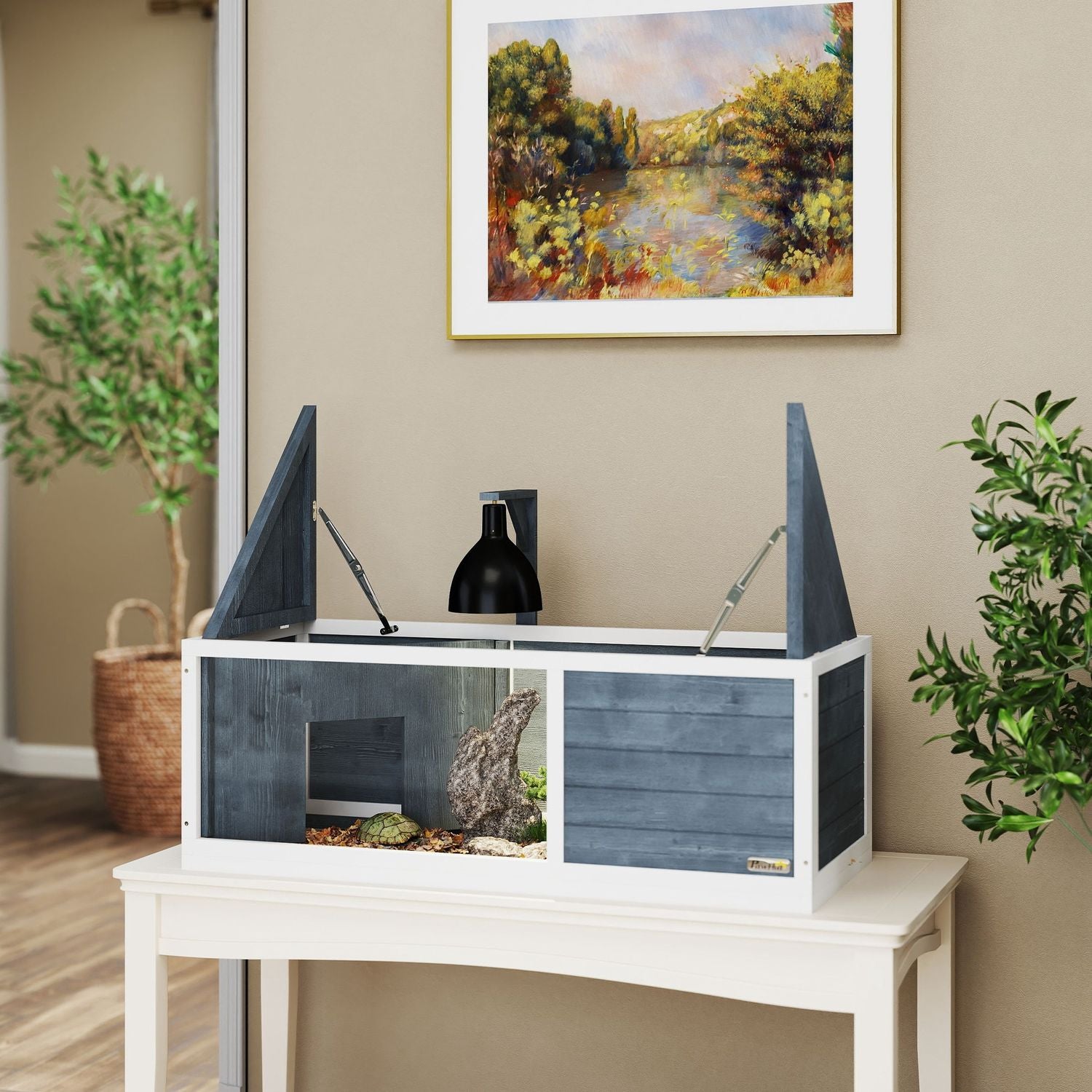 Sköldpaddsskåp i trä med gångjärnslock – 120x50x40 cm