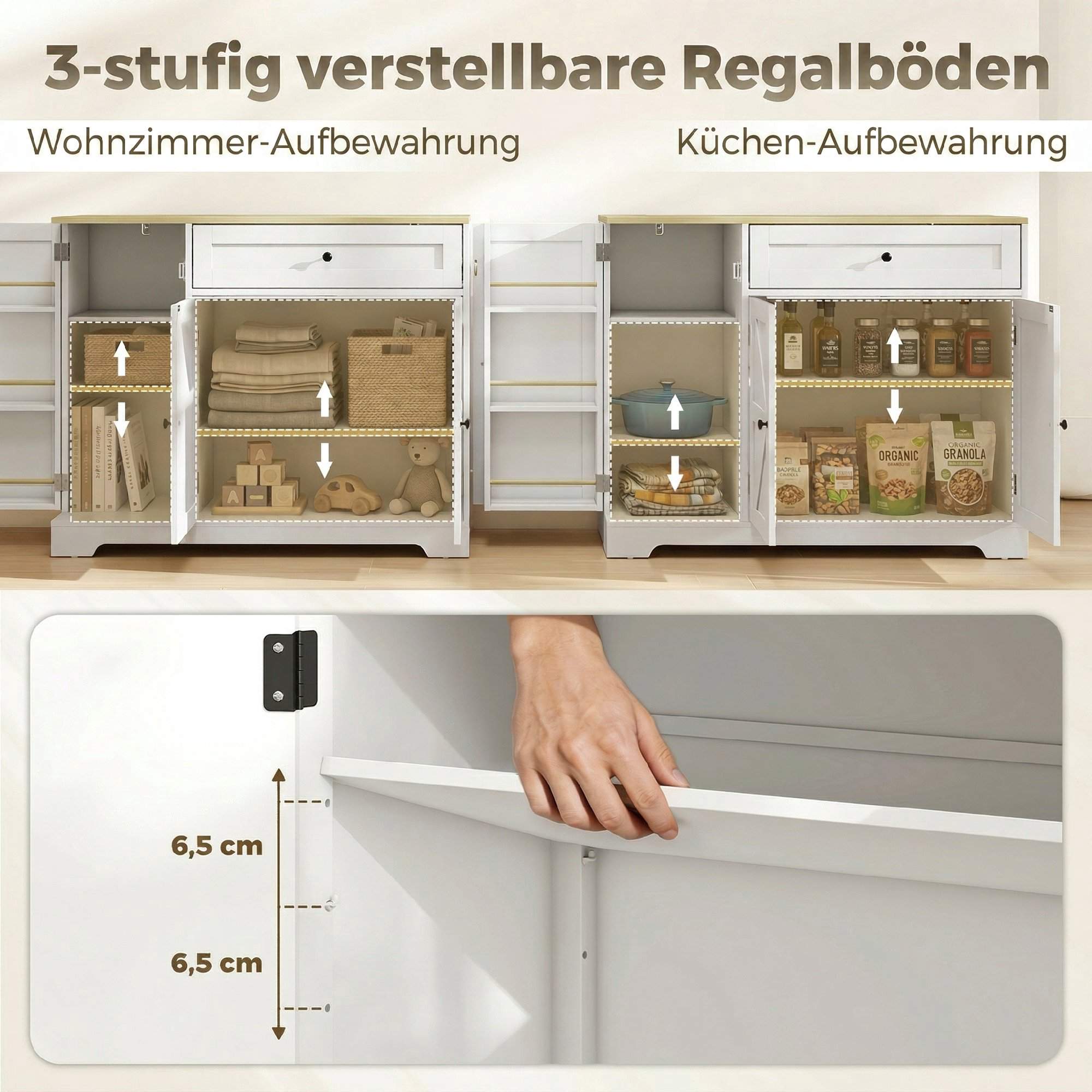 Skänk för lantlig köksskänk med skjutdörrar och justerbara hyllor