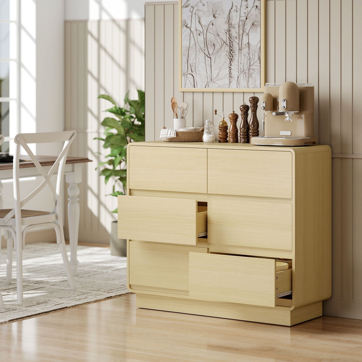 Skänk med 6 lådor, 100 cm, naturträfinish