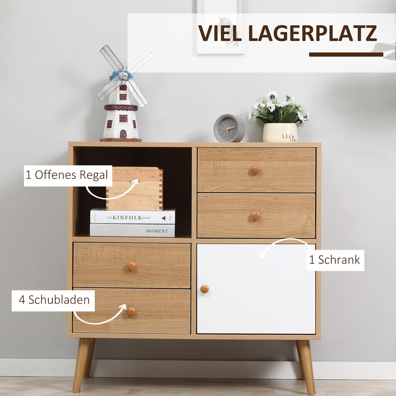 Skänkskåp med öppna fack, Scandi Design, Naturvit
