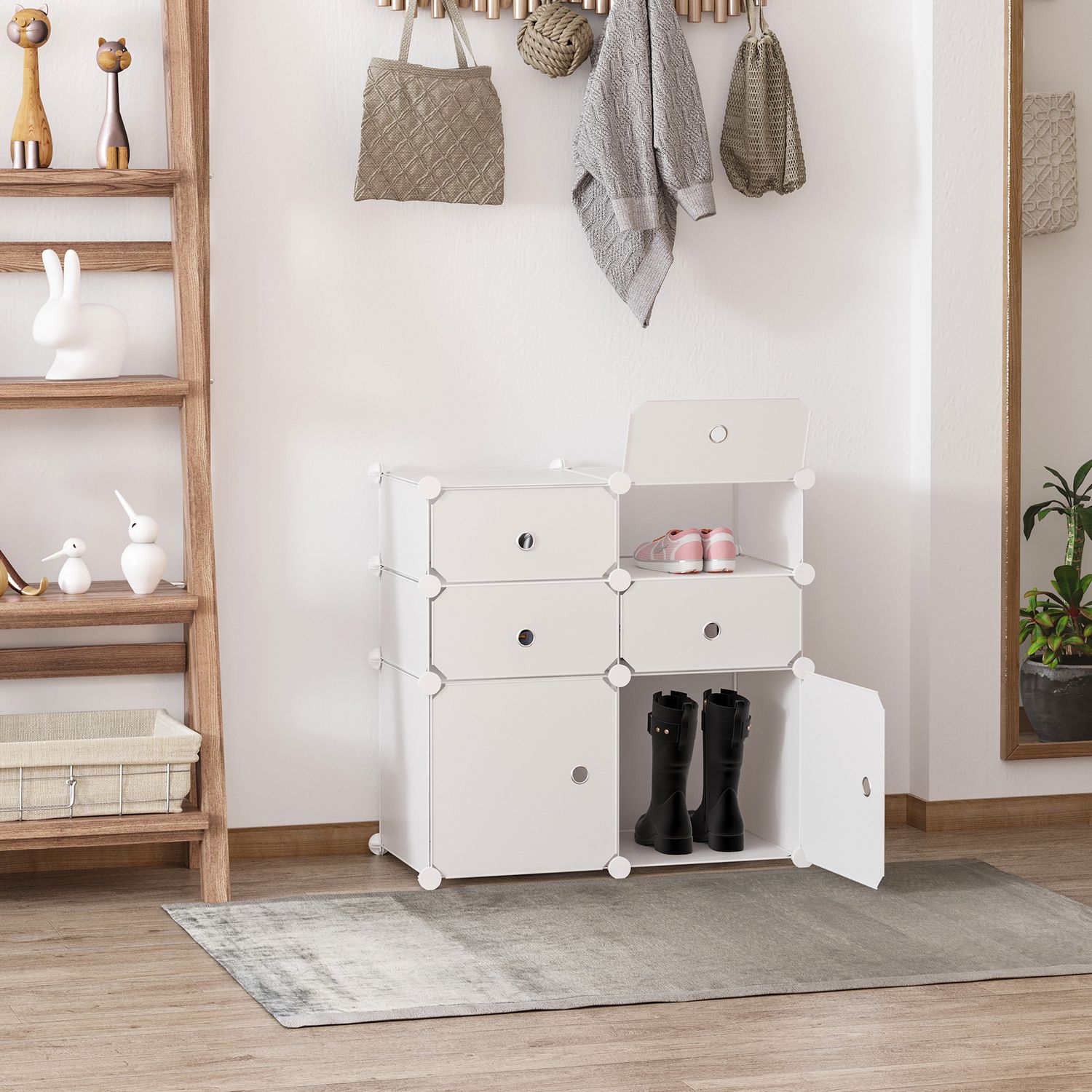 Skoskåp med förvaringslådor, plast & stål, vit 75x37x73cm