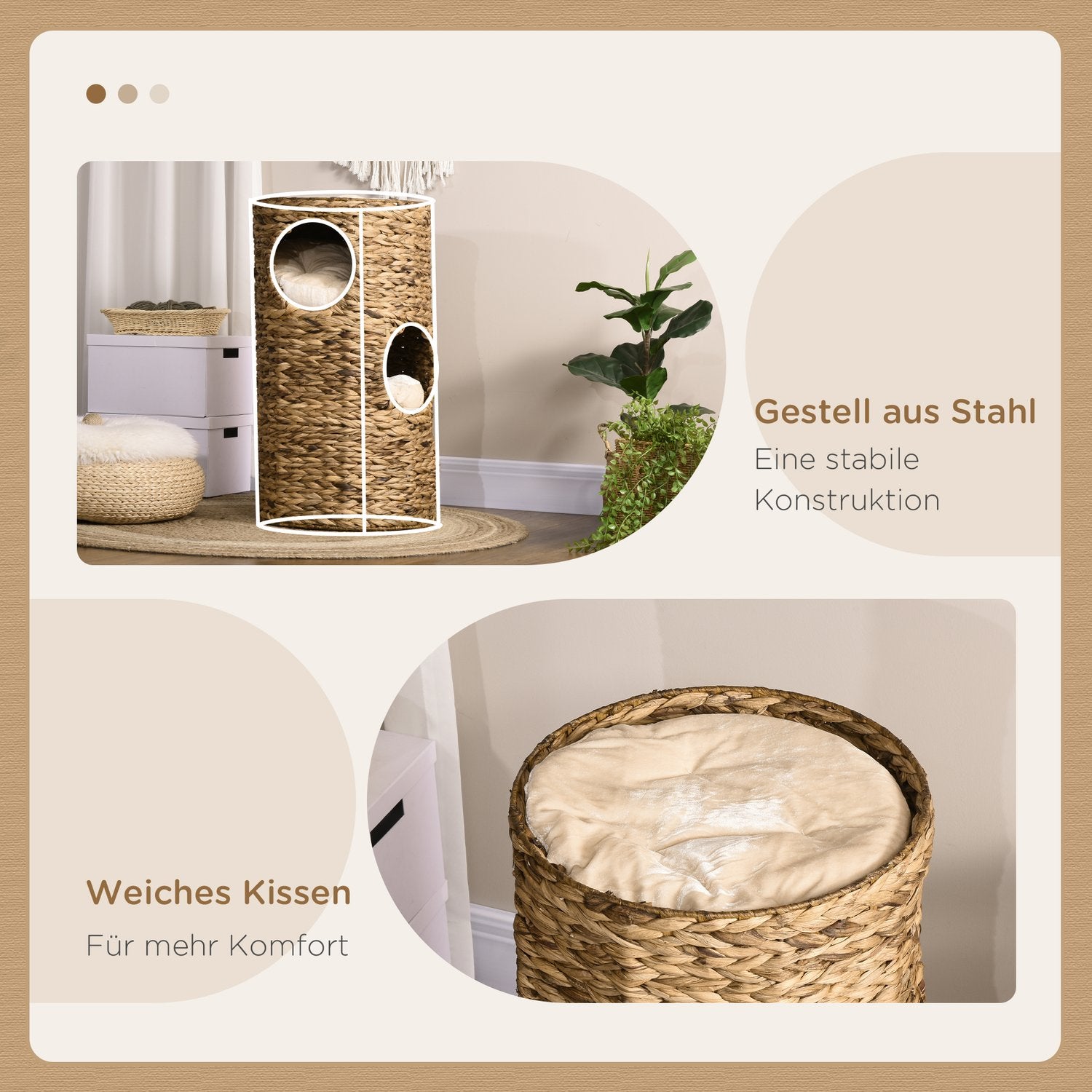 Cat Tower med 3 nivåer, dämpad, 73 cm – Vattenhyacint