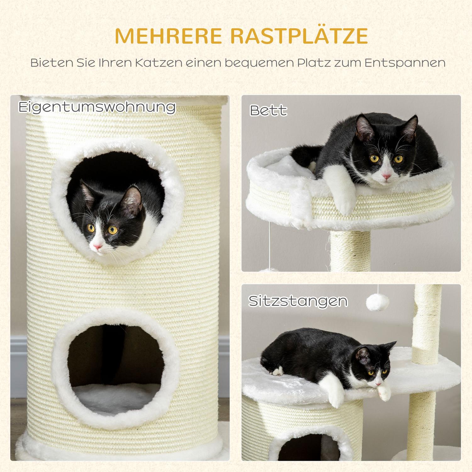 Kattskrapstolpe 100 cm med fat, sisal, lekboll