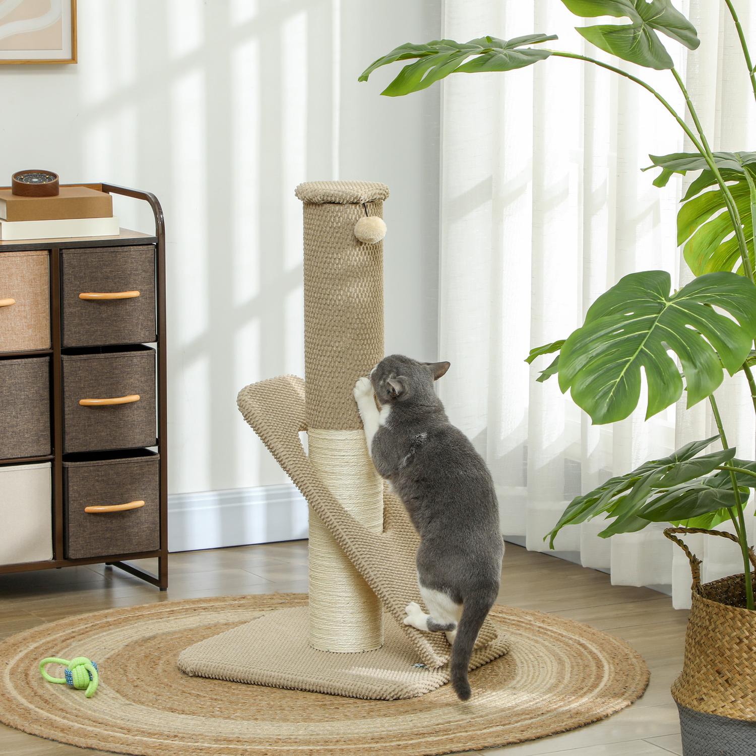 Sisal kattskrapstolpe med lekboll, inomhus, 84cm