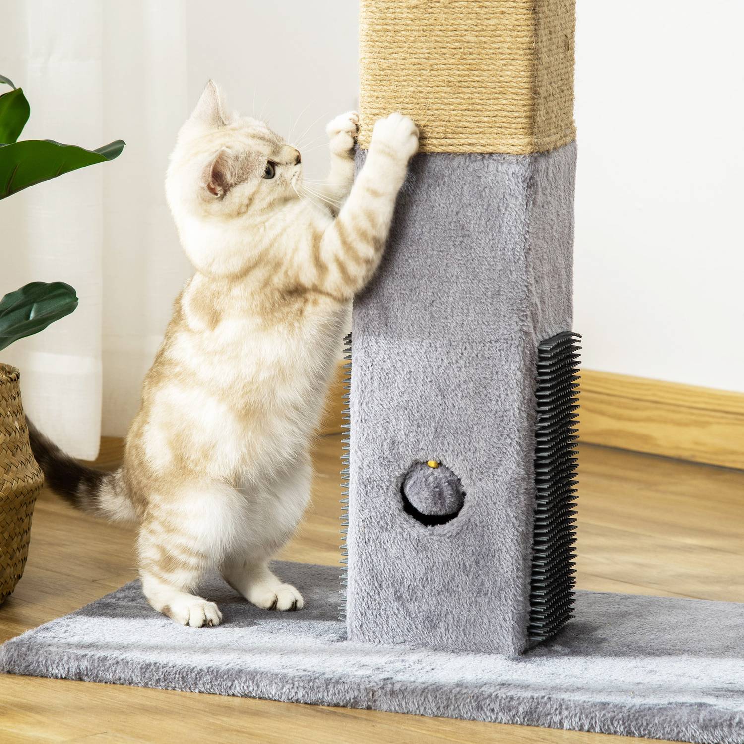 Kattskrapstolpe, 79 cm, jute rep & plyschleksaker