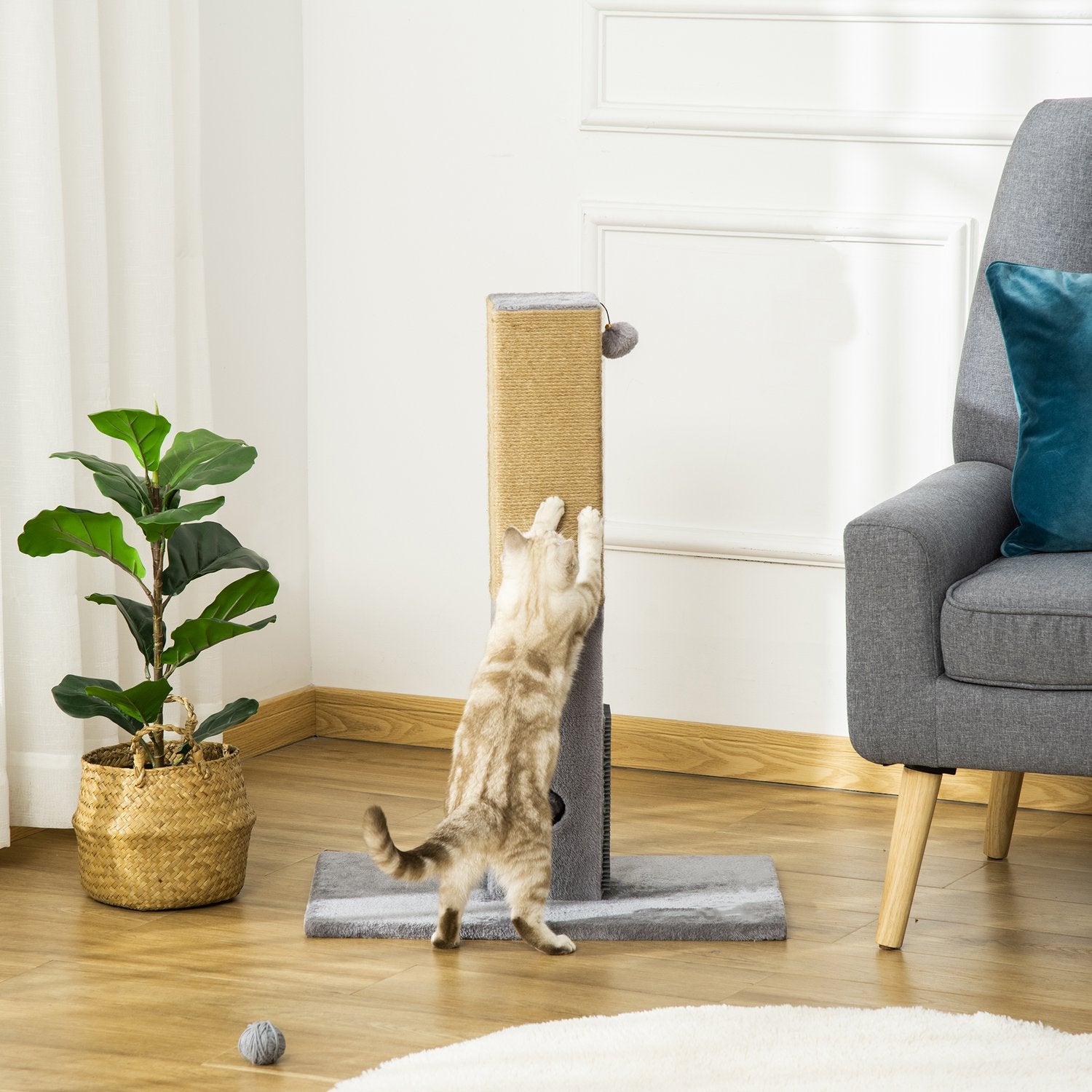 Kattskrapstolpe, 79 cm, jute rep & plyschleksaker