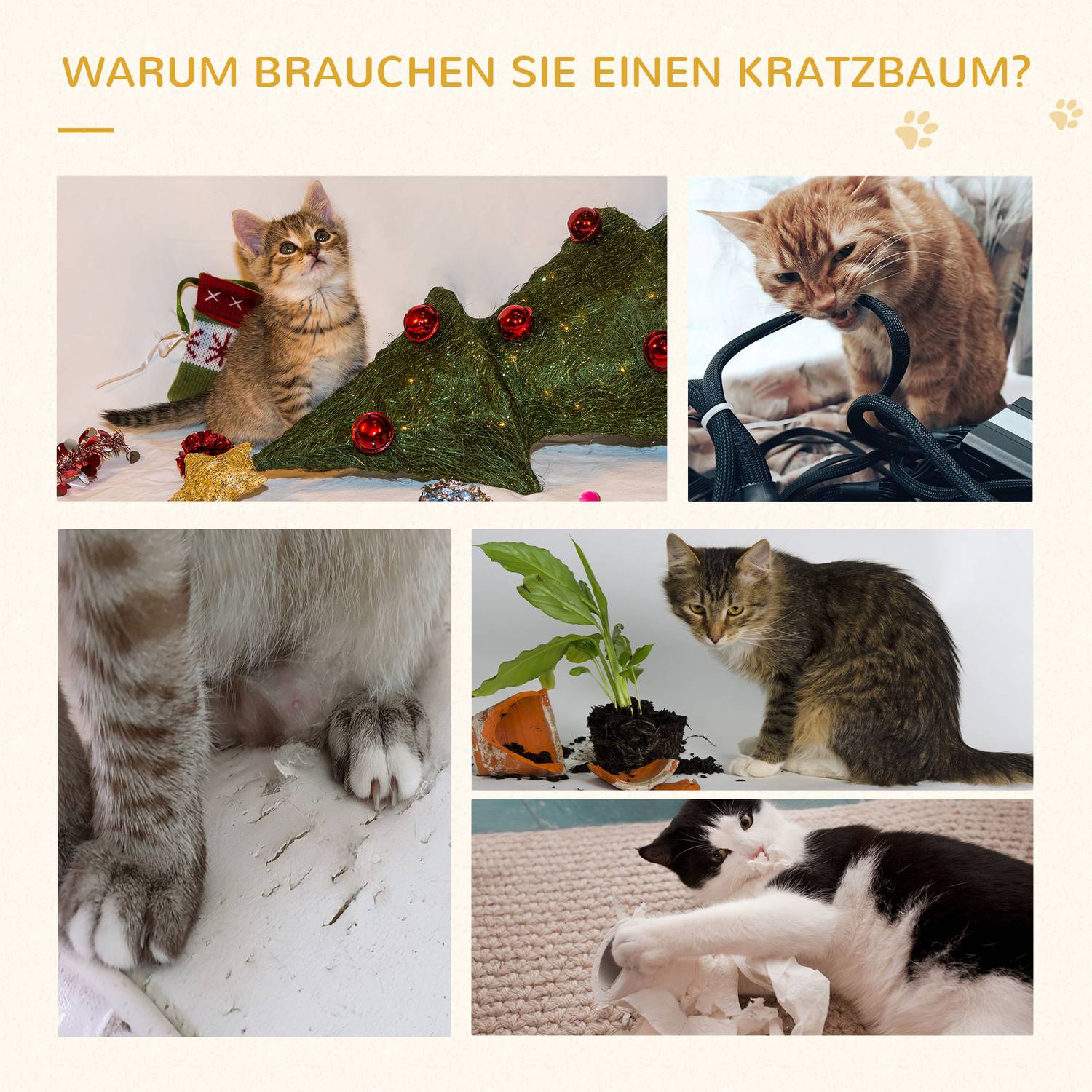 Kattskrapstolpe, sisalkolonner, beige, 50x50x100 cm