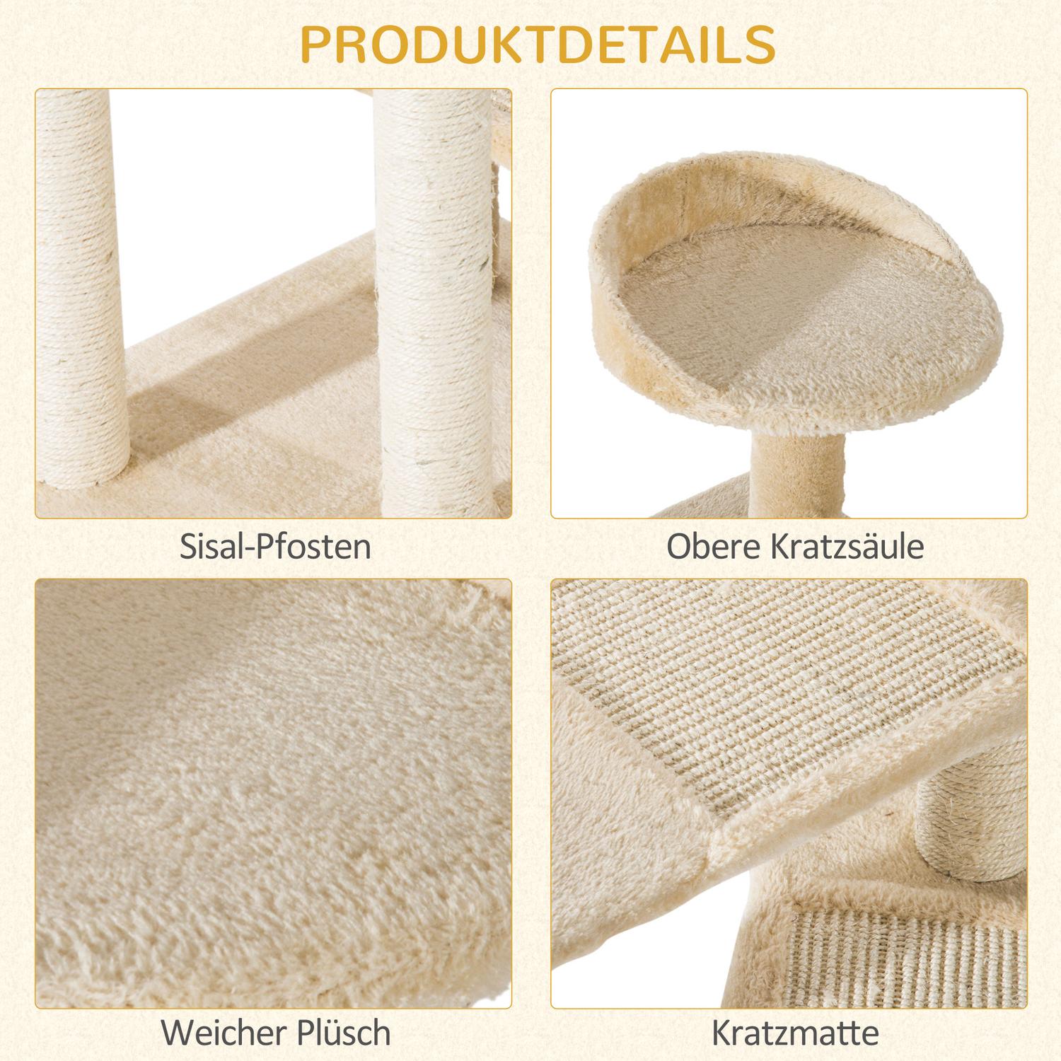 Kattskrapstolpe, sisalkolonner, beige, 50x50x100 cm