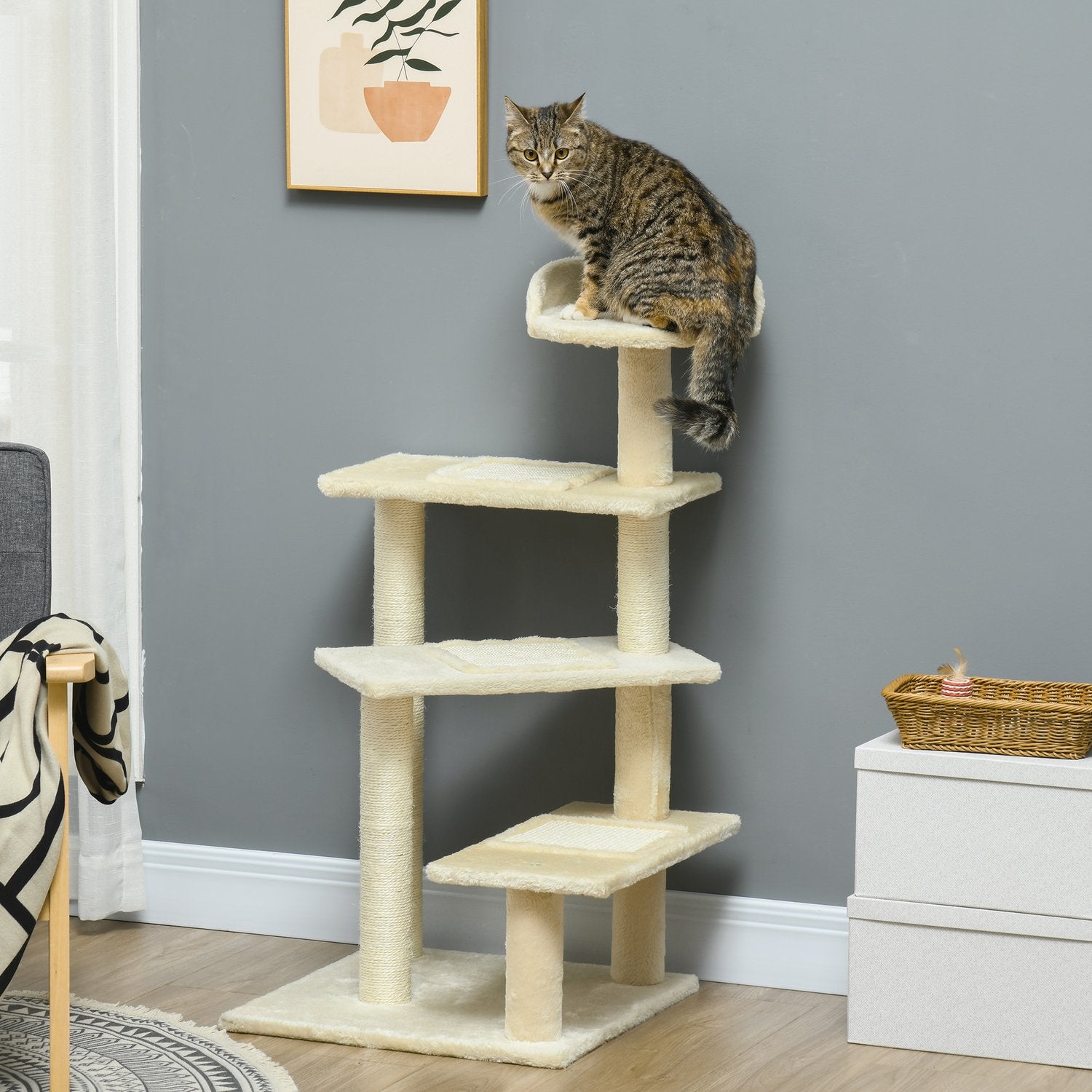 Kattskrapstolpe, sisalkolonner, beige, 50x50x100 cm