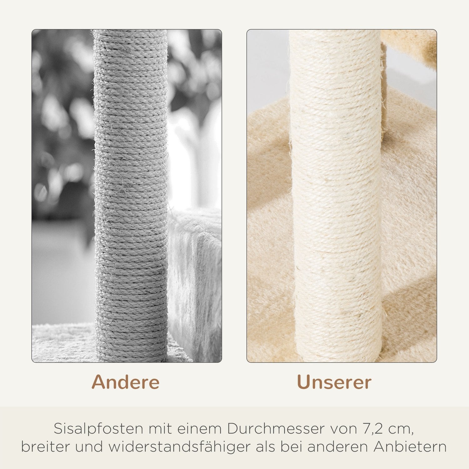 Kattskrapstolpe, sisalkolonner, beige, 50x50x100 cm