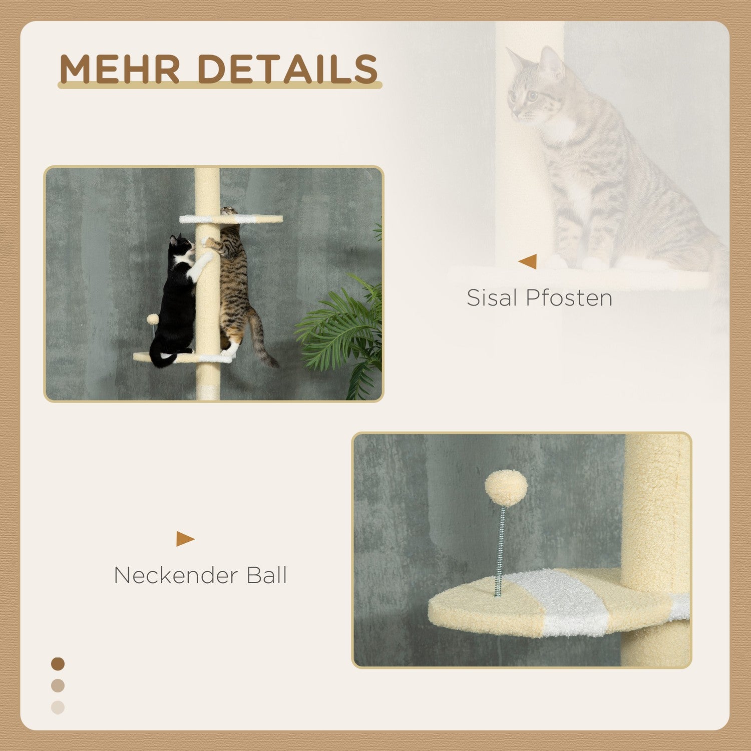 Justerbar kattskrapstolpe med lekboll, 220-260 cm
