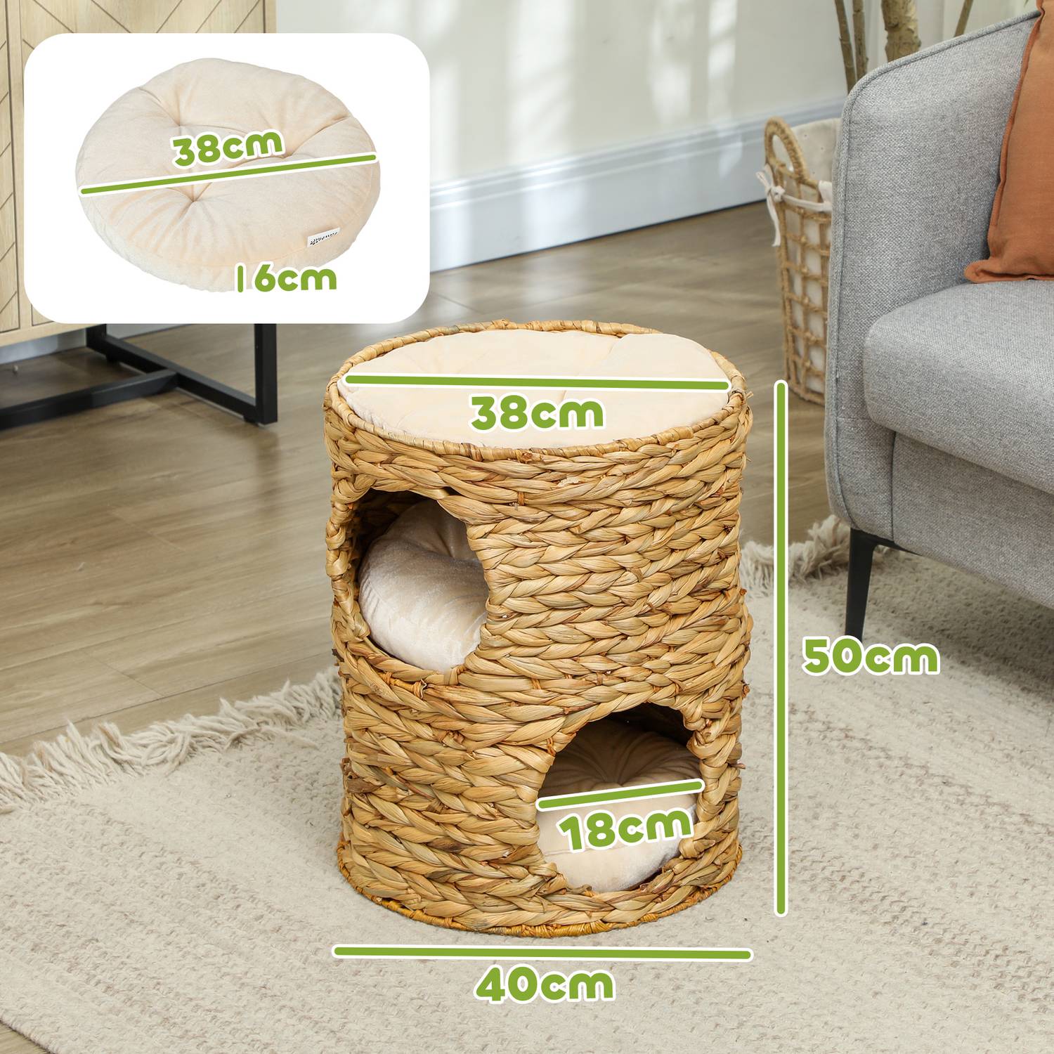 Cat Scratching Barrel, Vattenhyacint, 50 cm, Ljusbrun