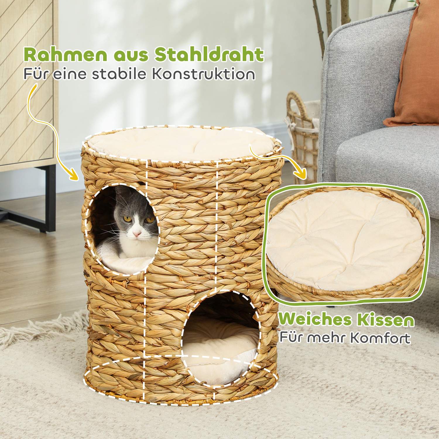 Cat Scratching Barrel, Vattenhyacint, 50 cm, Ljusbrun