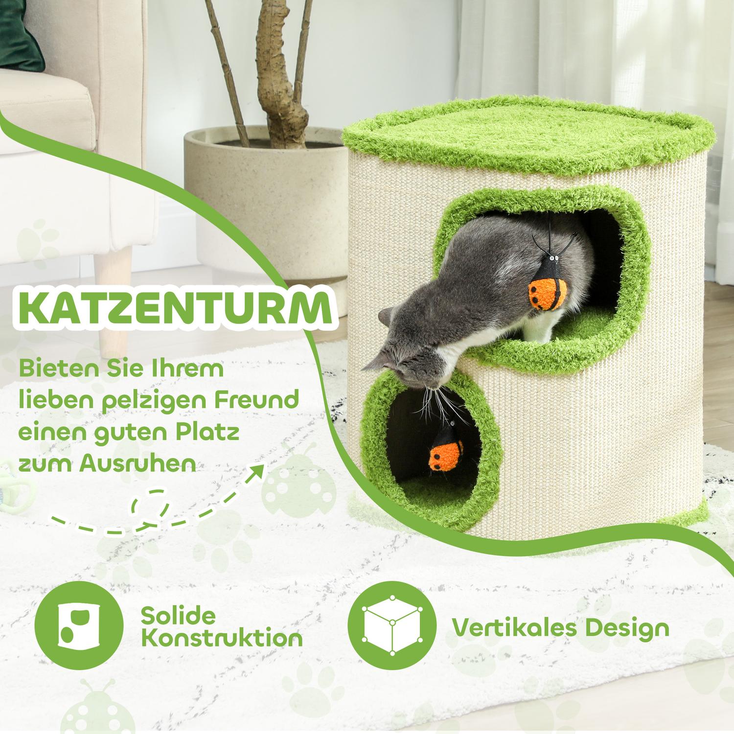 Katttunna, 52 cm hög, Sisal Cave Tower med leksaker