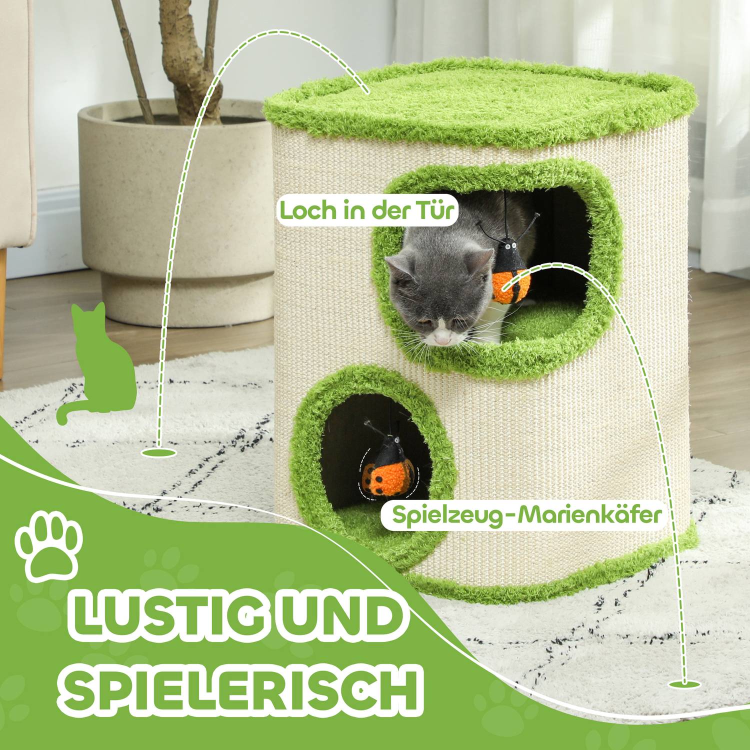 Katttunna, 52 cm hög, Sisal Cave Tower med leksaker