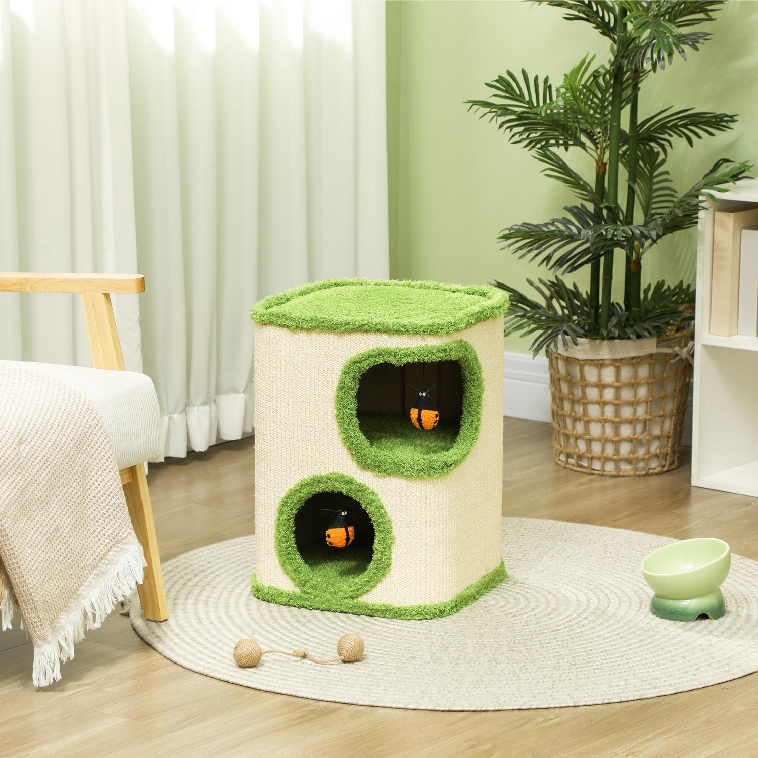 Katttunna, 52 cm hög, Sisal Cave Tower med leksaker