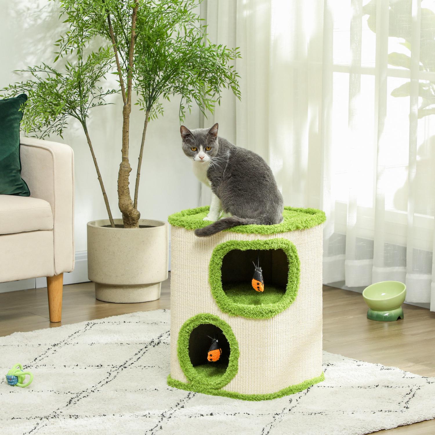 Katttunna, 52 cm hög, Sisal Cave Tower med leksaker