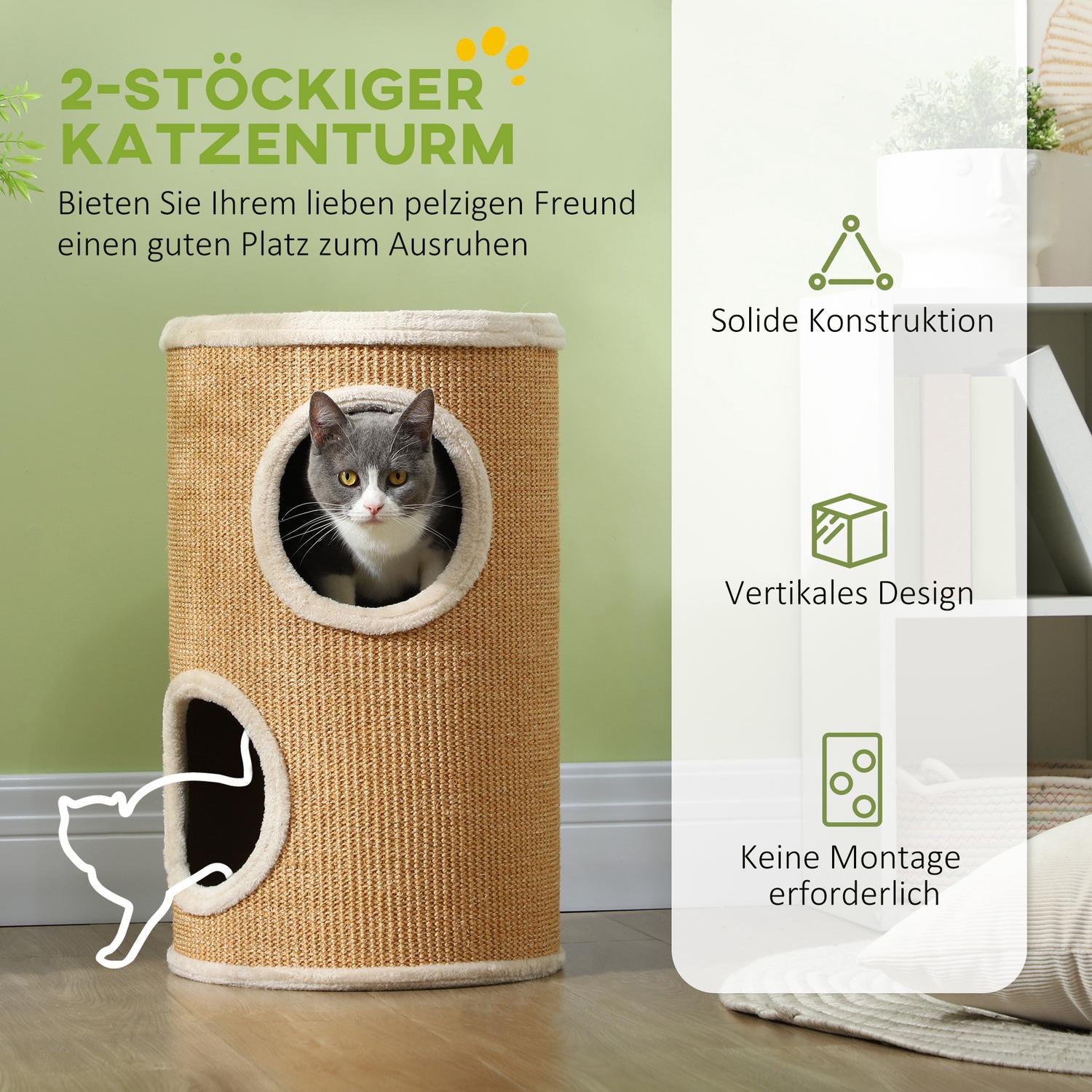 Kattskraptunna med 2 grottor, Sisal, 60 cm