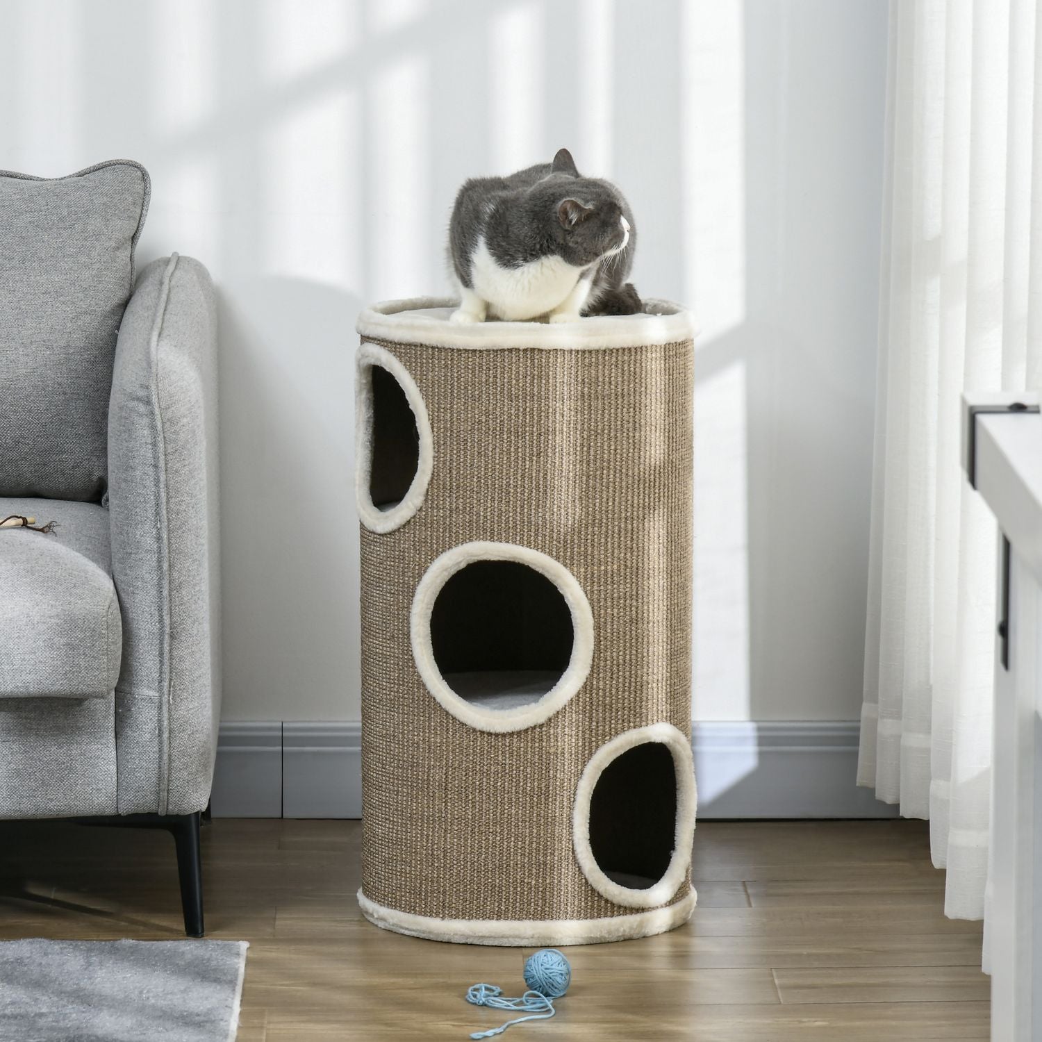 Cat Scratching Tower, 3 nivåer, sisal och plysch, 70 cm