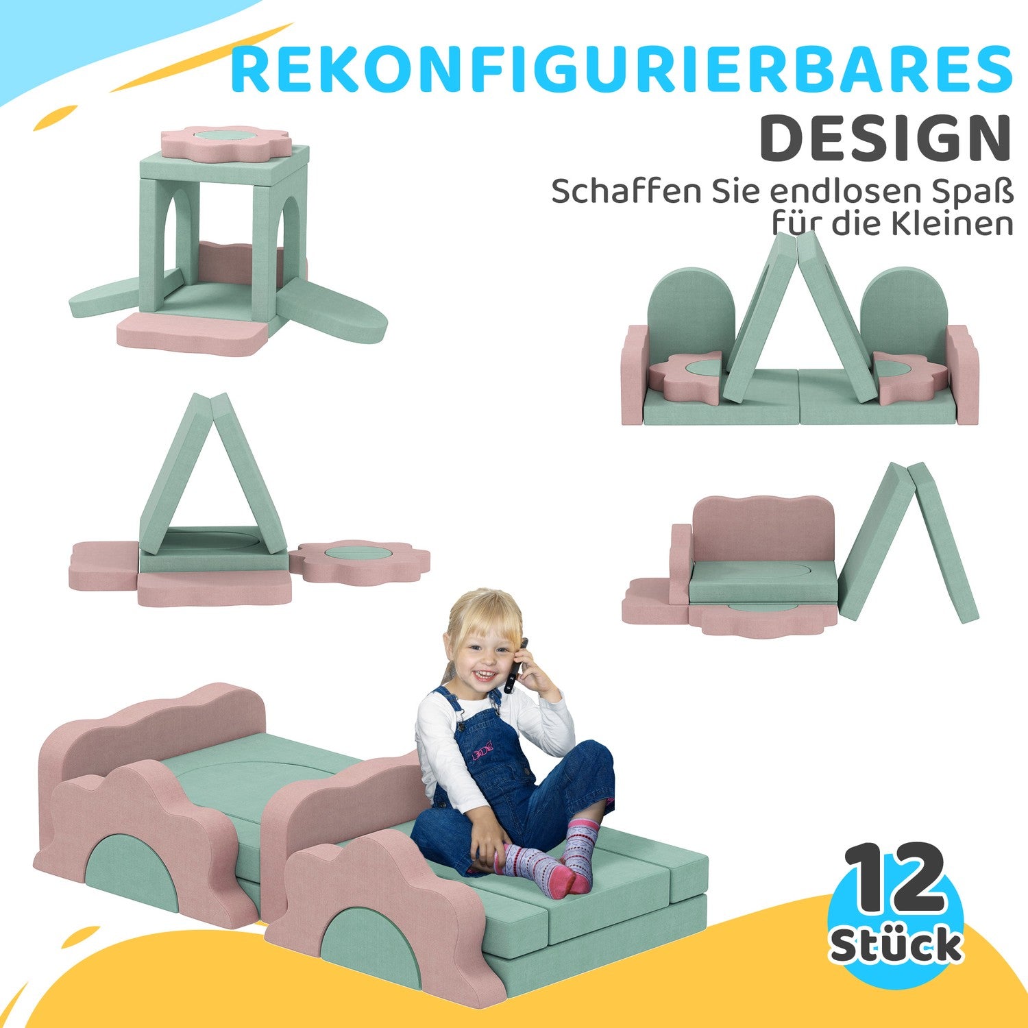 Skumklätterblockset, 12 delar, grön/rosa