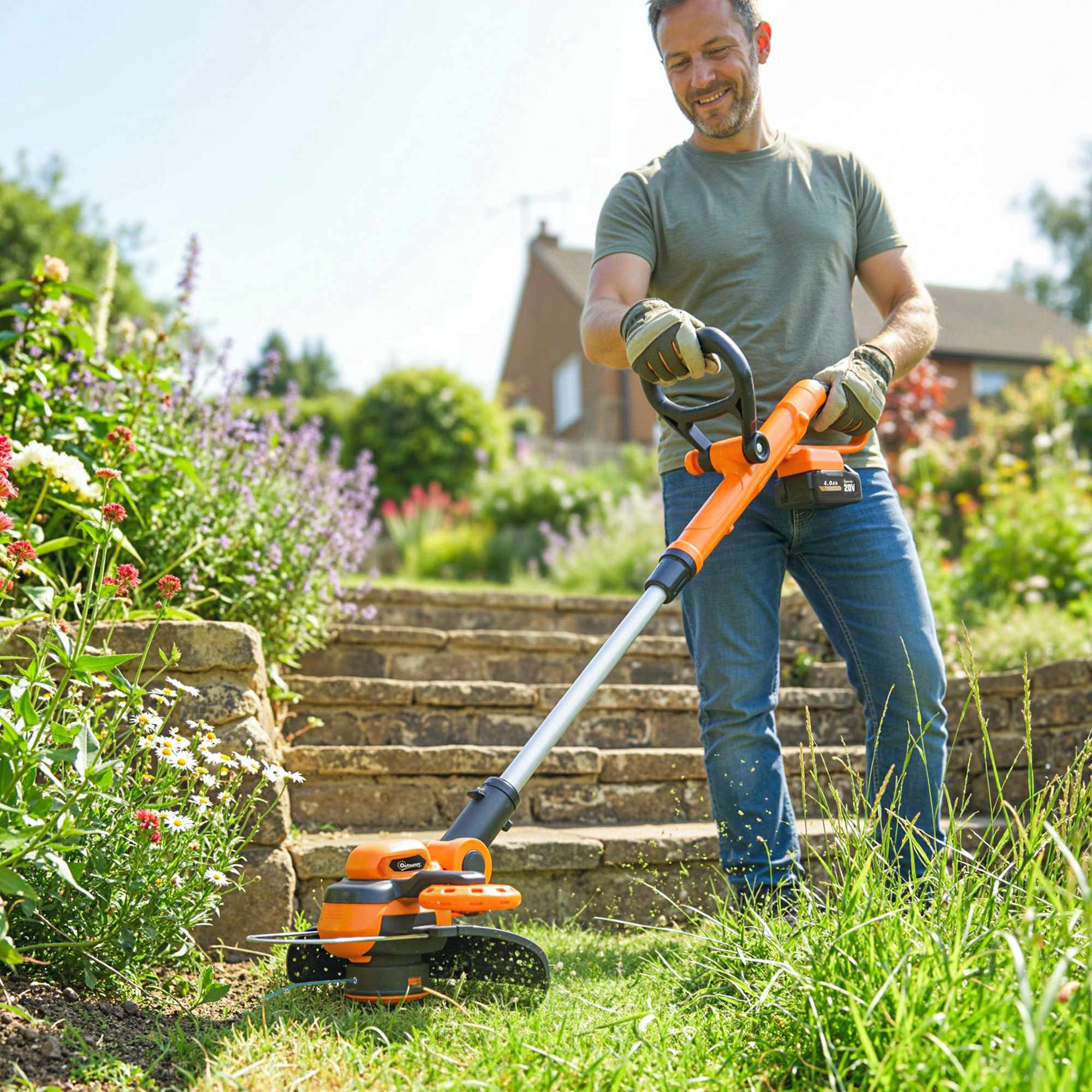 Sladdlös grästrimmer 21V, 25 cm klippbredd, 2x4,0Ah batterier