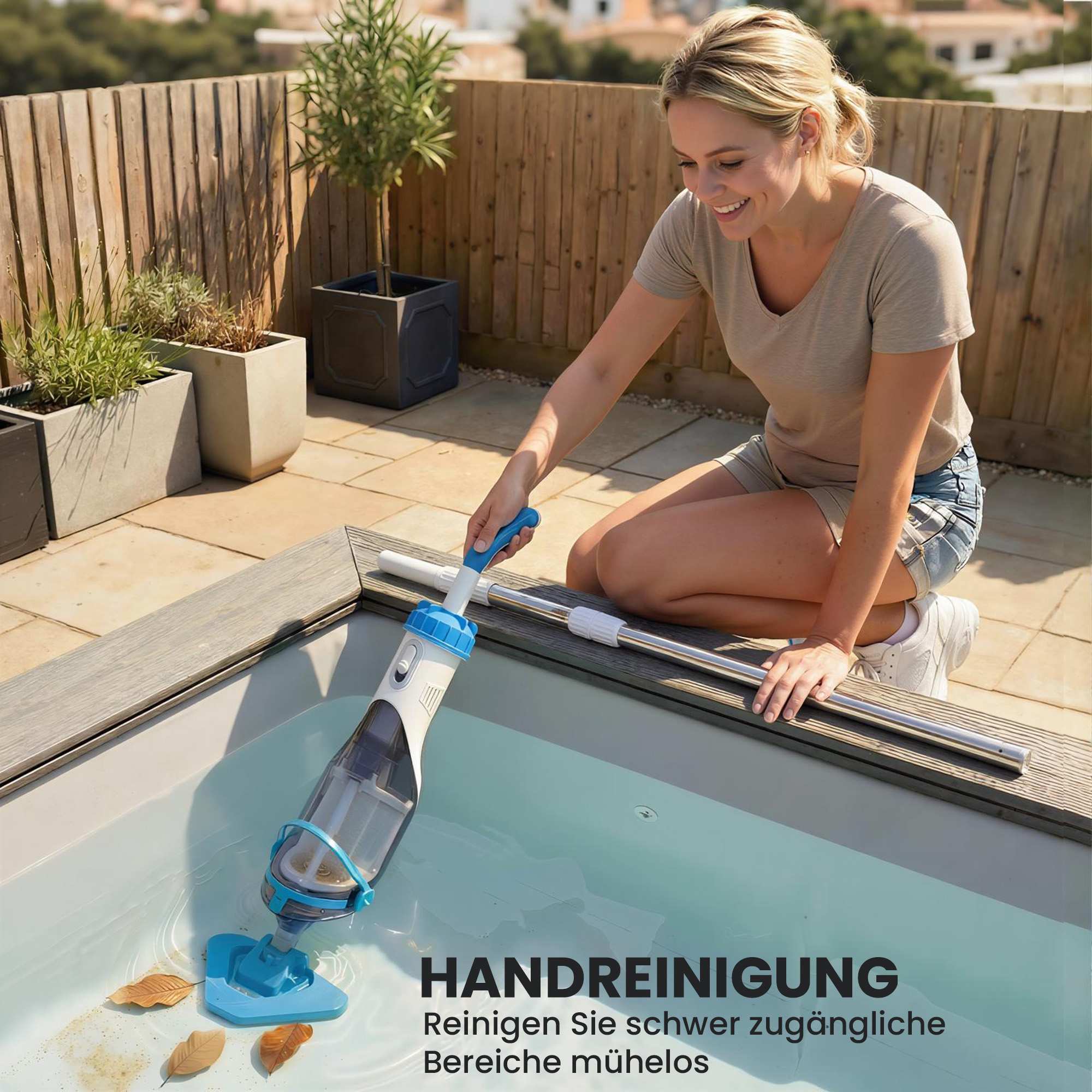 Sladdlös pooldammsugare, 40W motor, teleskopstång