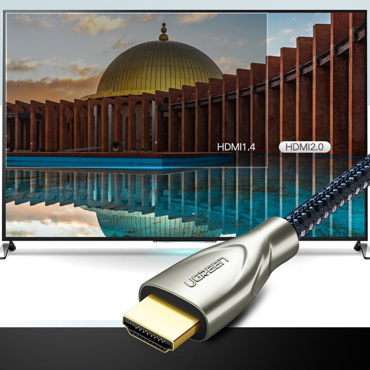 Slitstark flätad HDMI 2.0 4K 60Hz kabel 1m grå