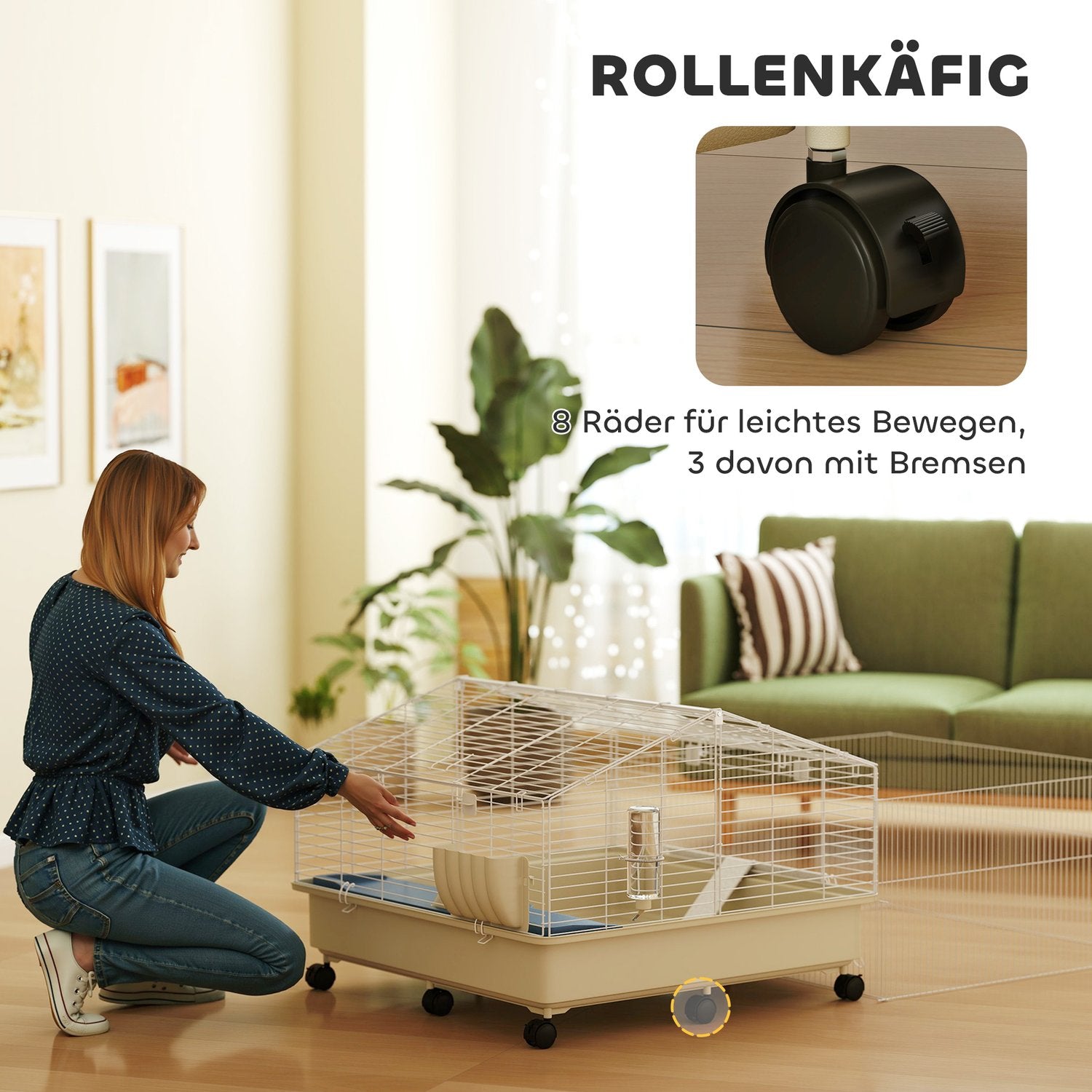 Liten djurbur med lekhage, hjul och tillbehör